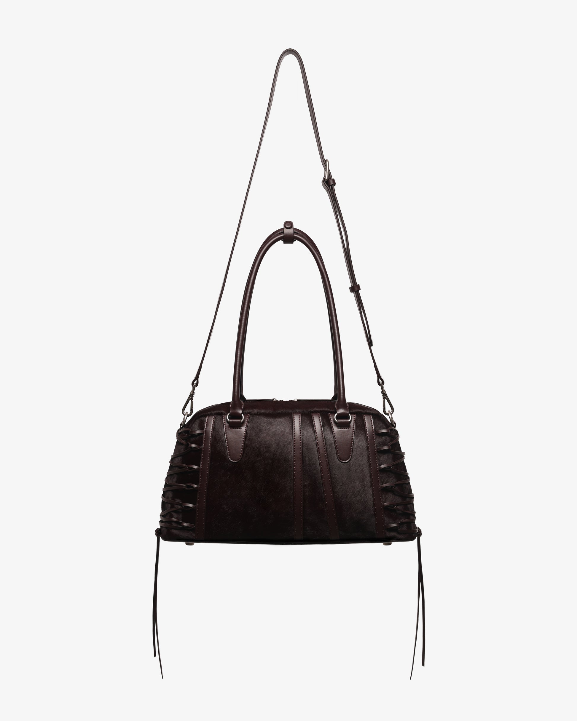 JING HÉ | Erya Bag "Anatomical" Bowling Bag – Premium Pony Hair & Top-Grain Leather in Burgundy
