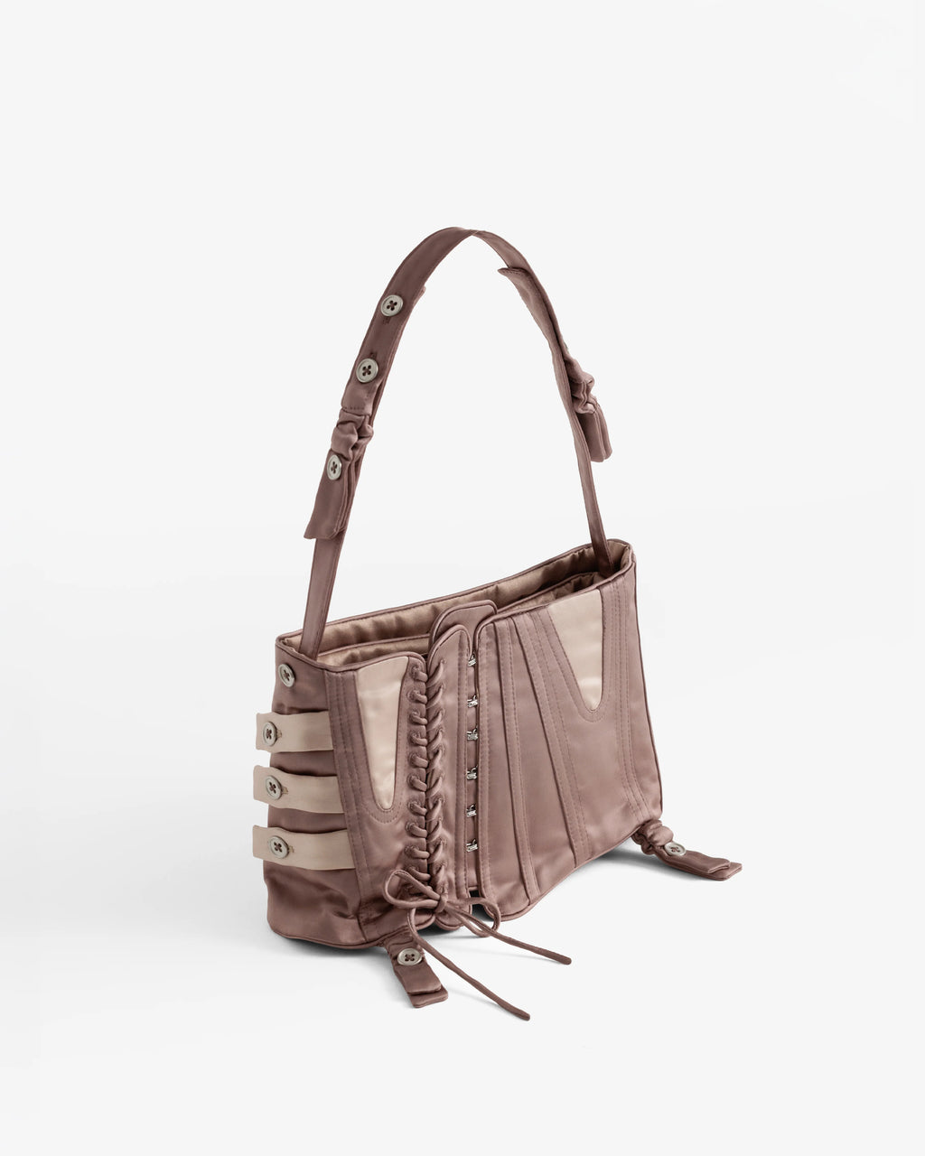 JING HÉ | Tether Bag "Fishbone" Corset Shoulder Bag – Deconstructed Couture Accessory in Lotus Root