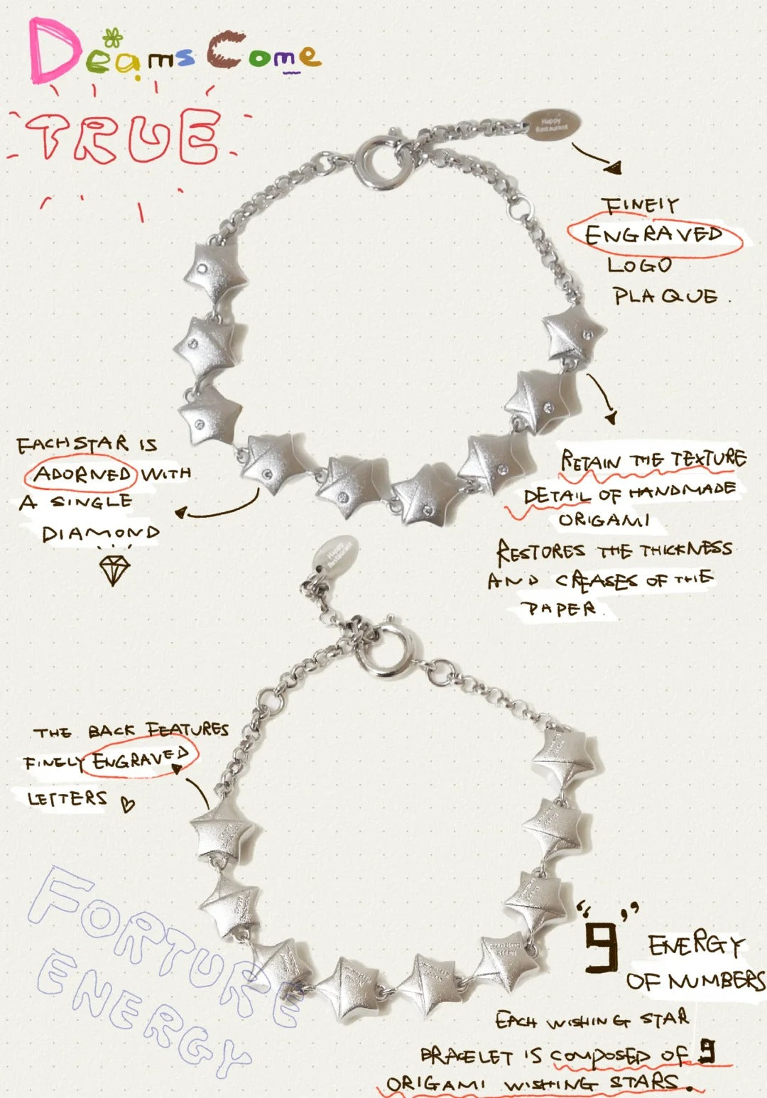 “Wishing Star Bracelet”  18K White Gold Silver Star Charm Bracelet and Ring