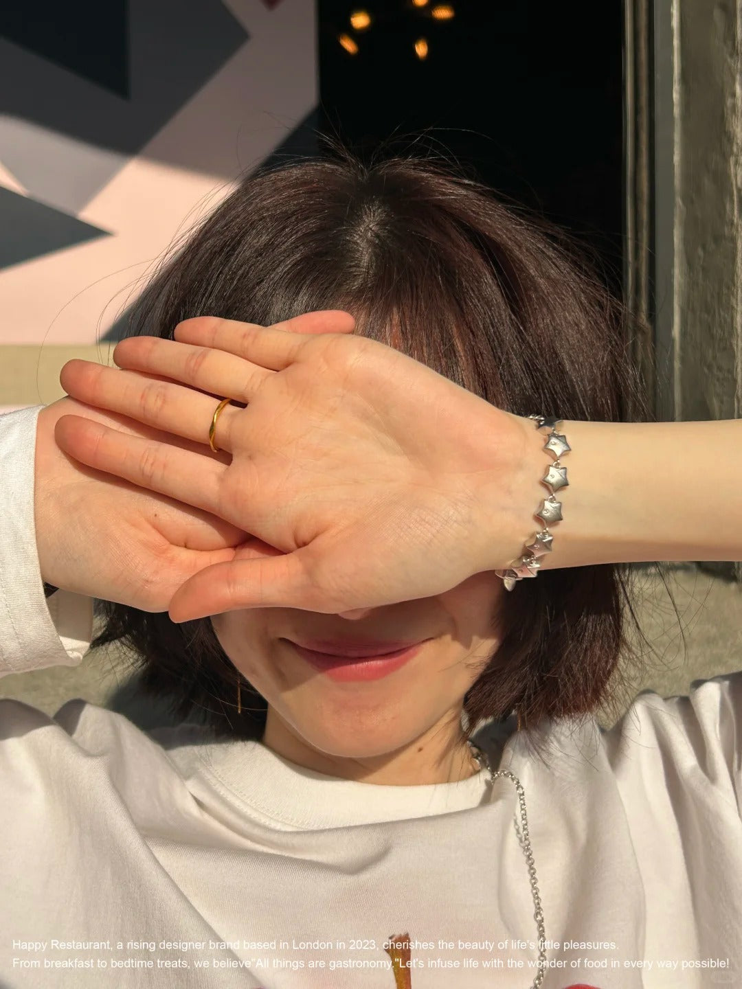 “Wishing Star Bracelet”  18K White Gold Silver Star Charm Bracelet and Ring