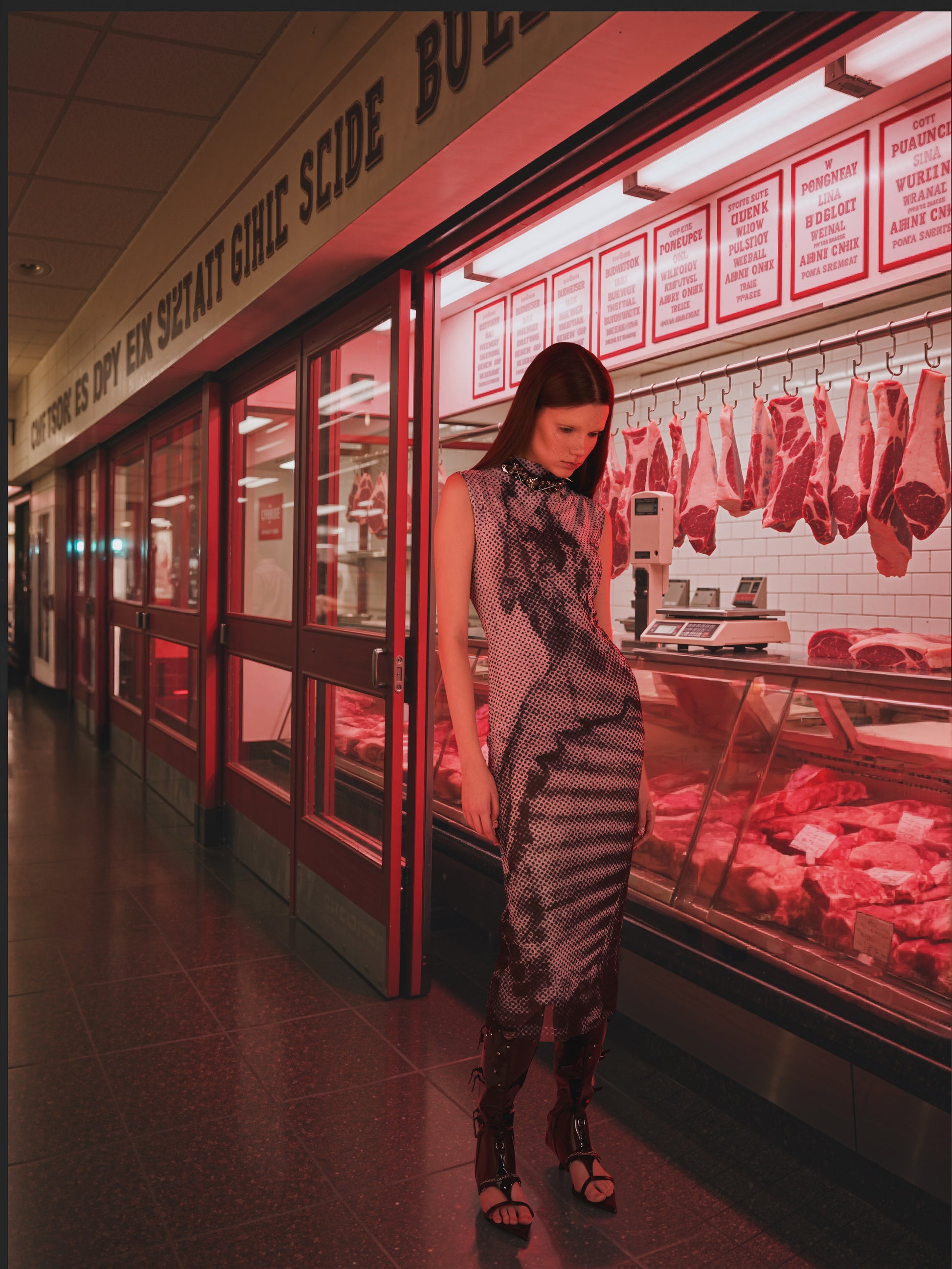 Nedenal Ex-Voto Skeletal Structure Ruched Mesh Dress