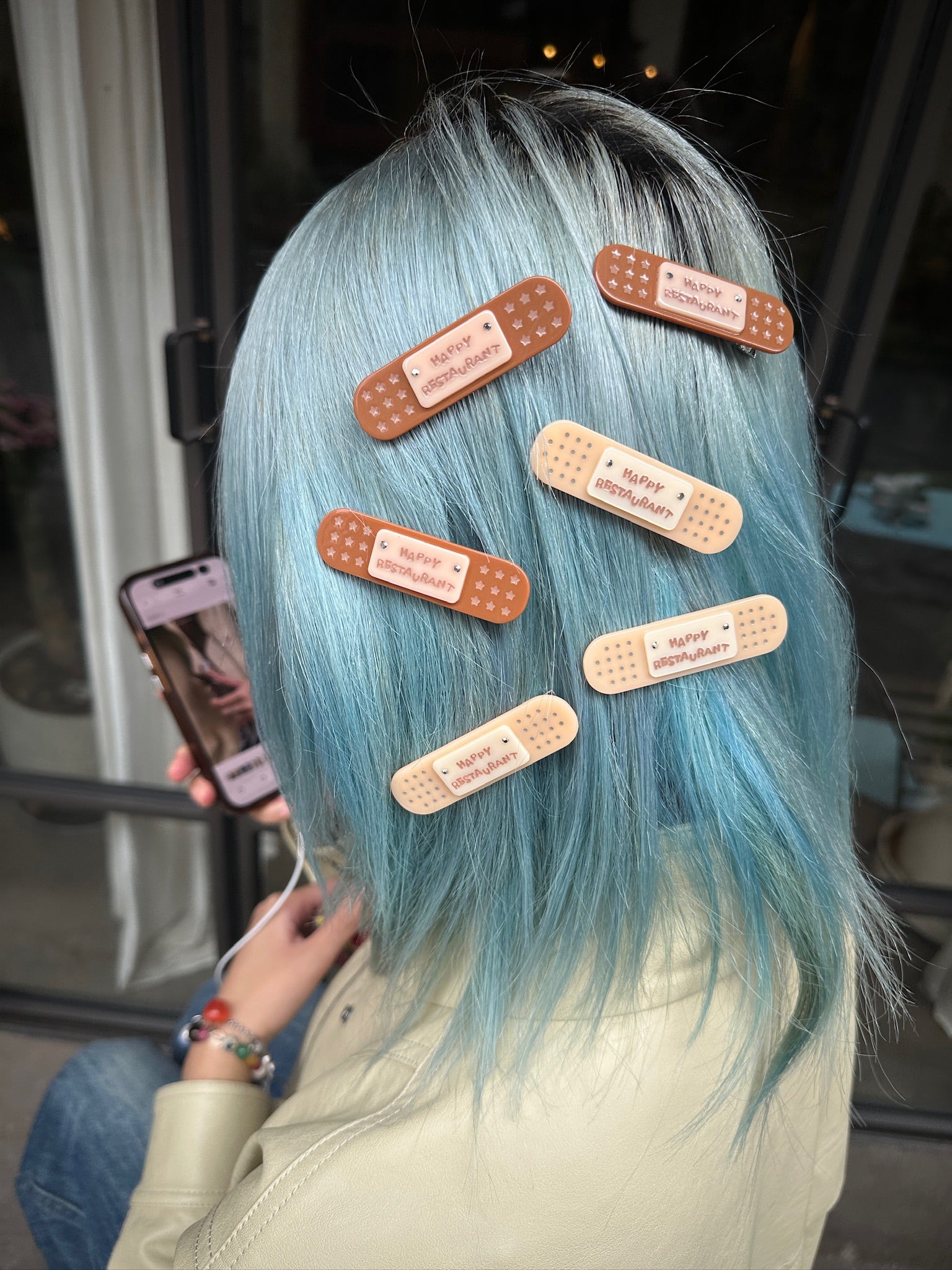 Happy Restaurant | "Band-Aid" Hair Clip Set – Acetate Artisan Hair Pin, Playful Y2K Bangs Clip