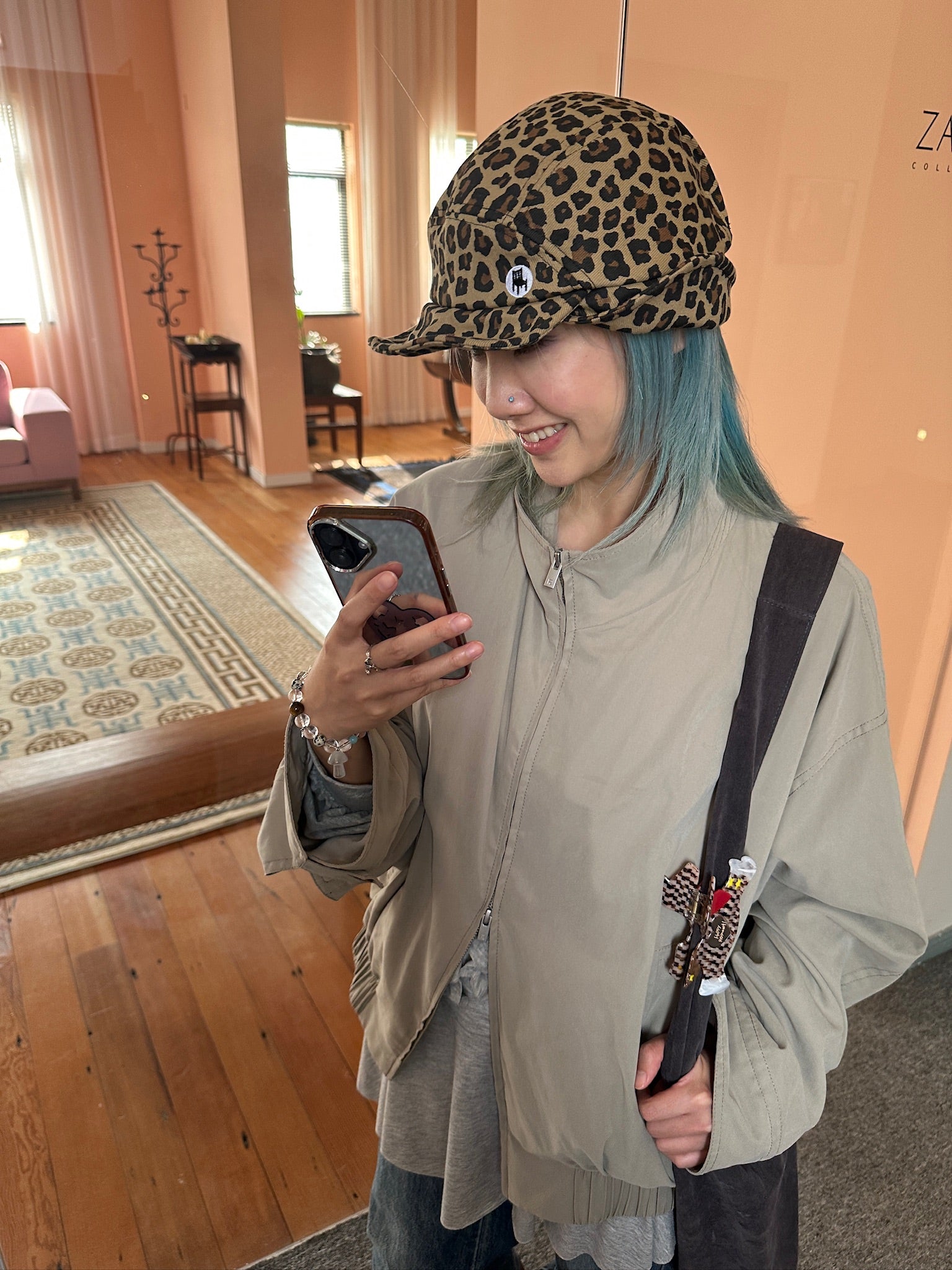 Happy Restaurant | Leopard Print Denim "Shape-Shifter" Cap