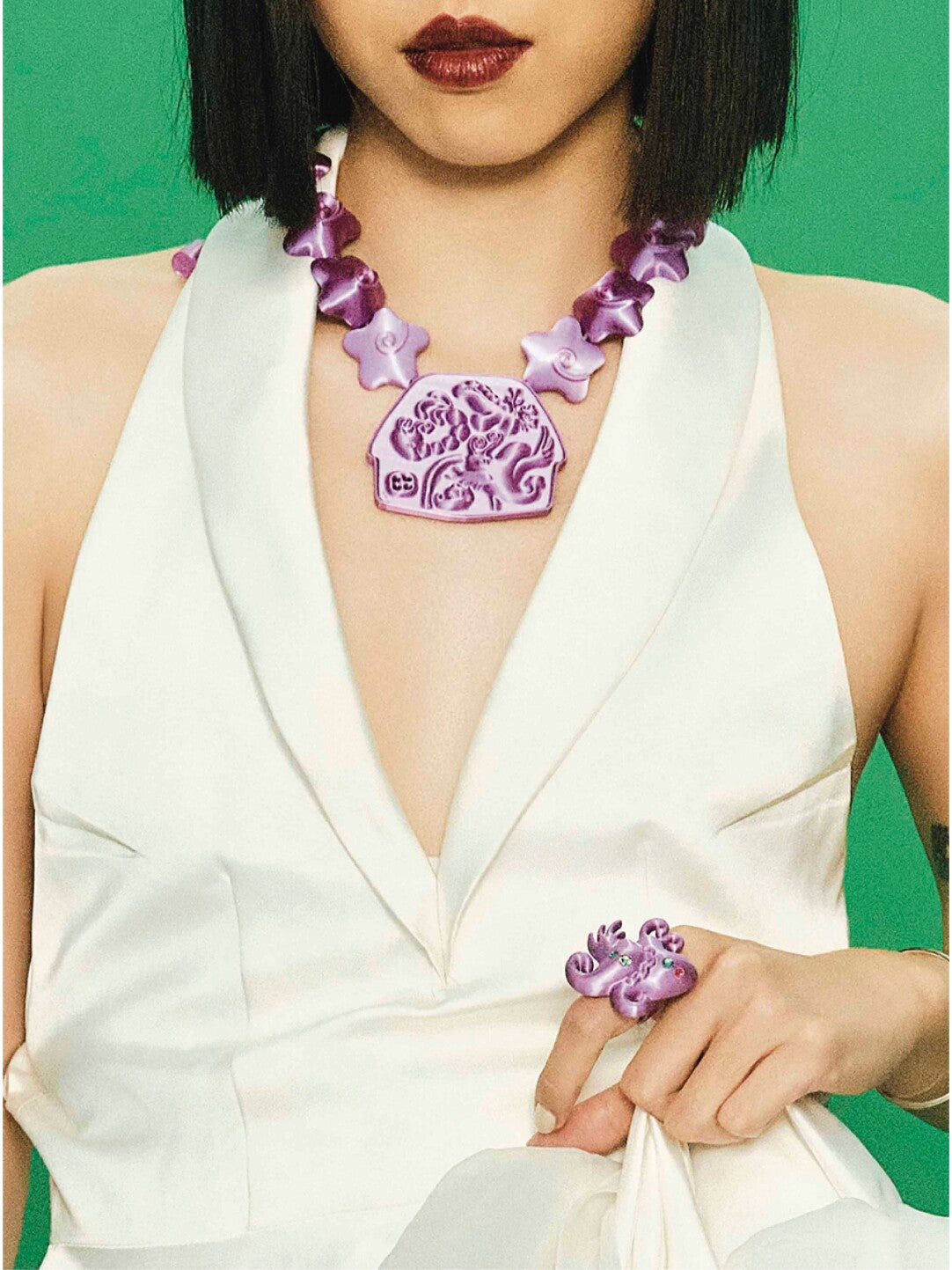 Purple 3D Printed Multi-Stone Biotic Ring