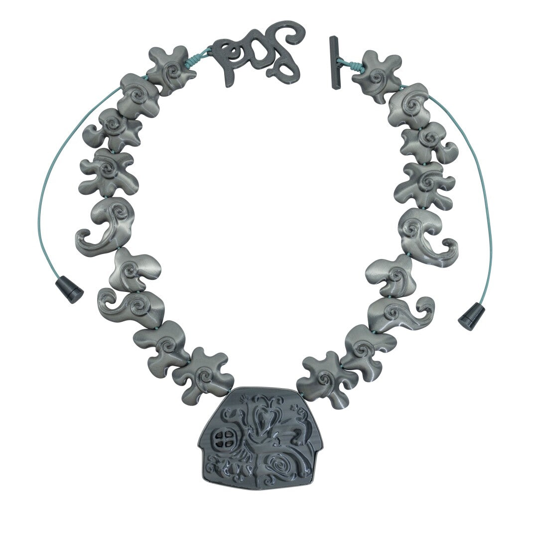 Silver Grey Spiral Abstract Cottage Necklace