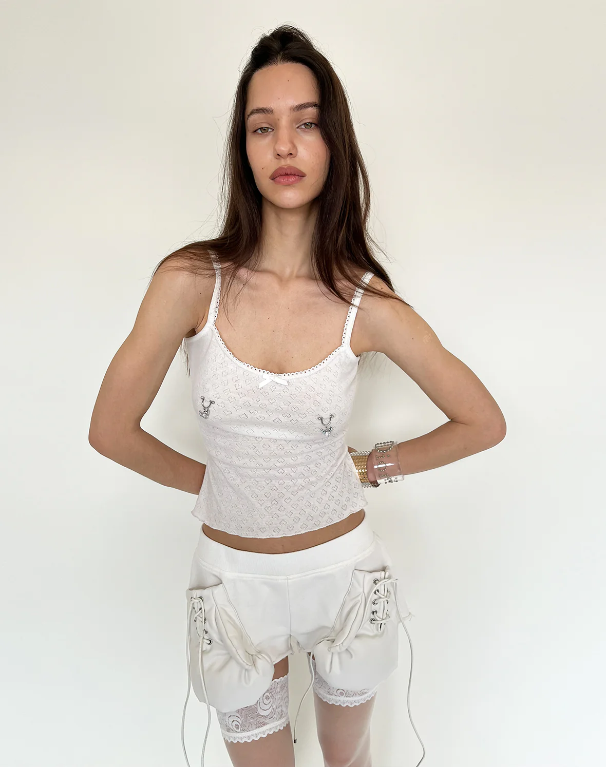 White Studded Bowknot Camisole