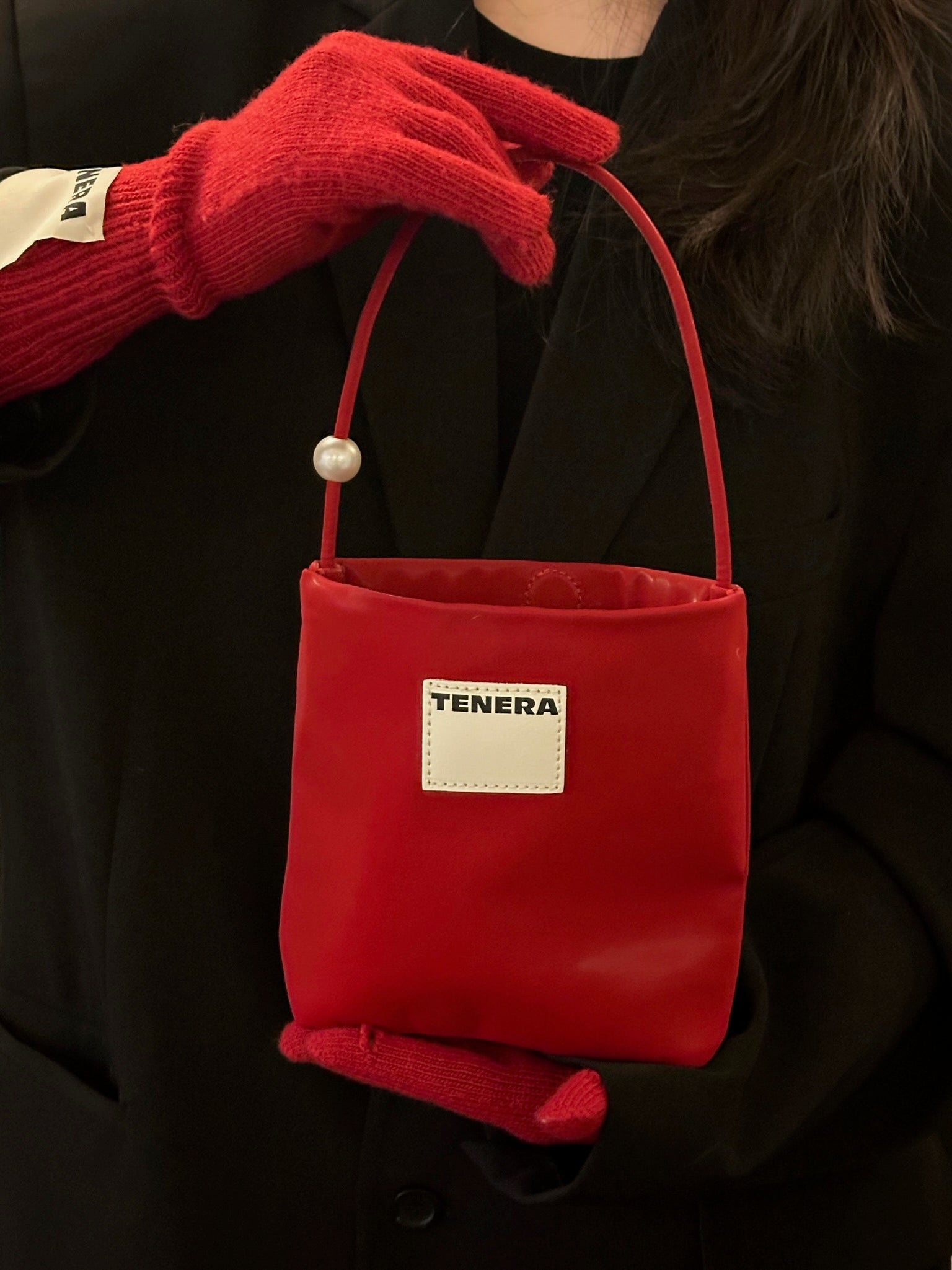 TENERA Eco-Velvet Pearl Mini Tote – Square Evening Bag with Pearl Handle