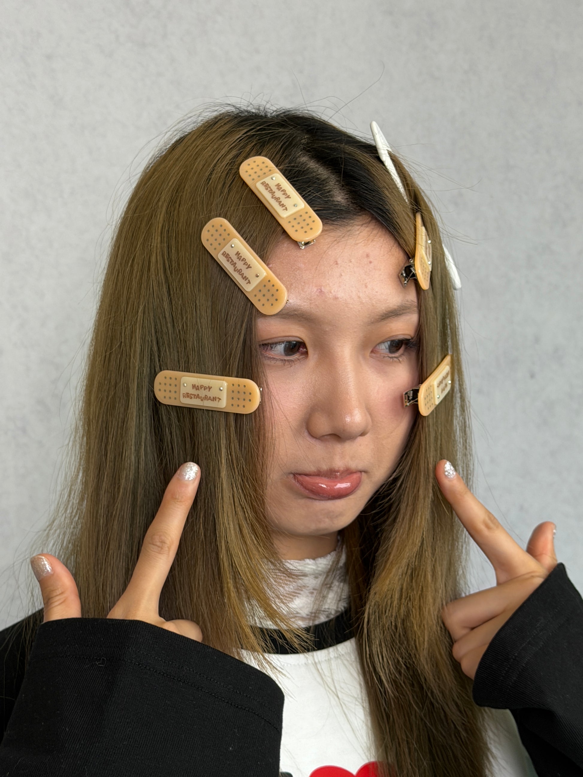 Happy Restaurant | "Band-Aid" Hair Clip Set – Acetate Artisan Hair Pin, Playful Y2K Bangs Clip