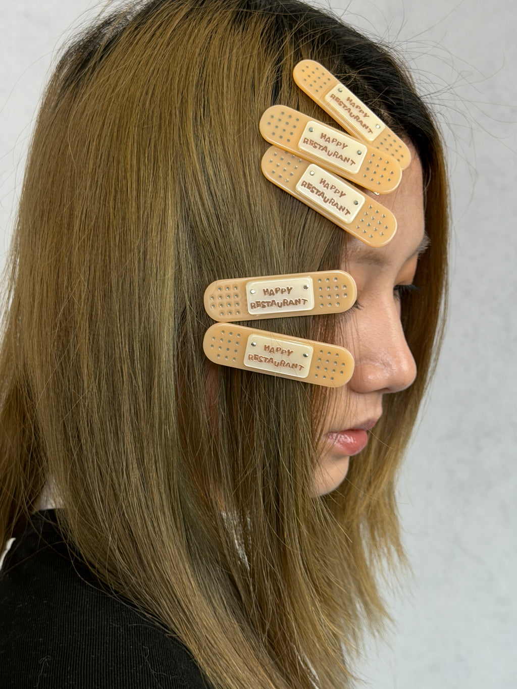 Happy Restaurant | "Band-Aid" Hair Clip Set – Acetate Artisan Hair Pin, Playful Y2K Bangs Clip