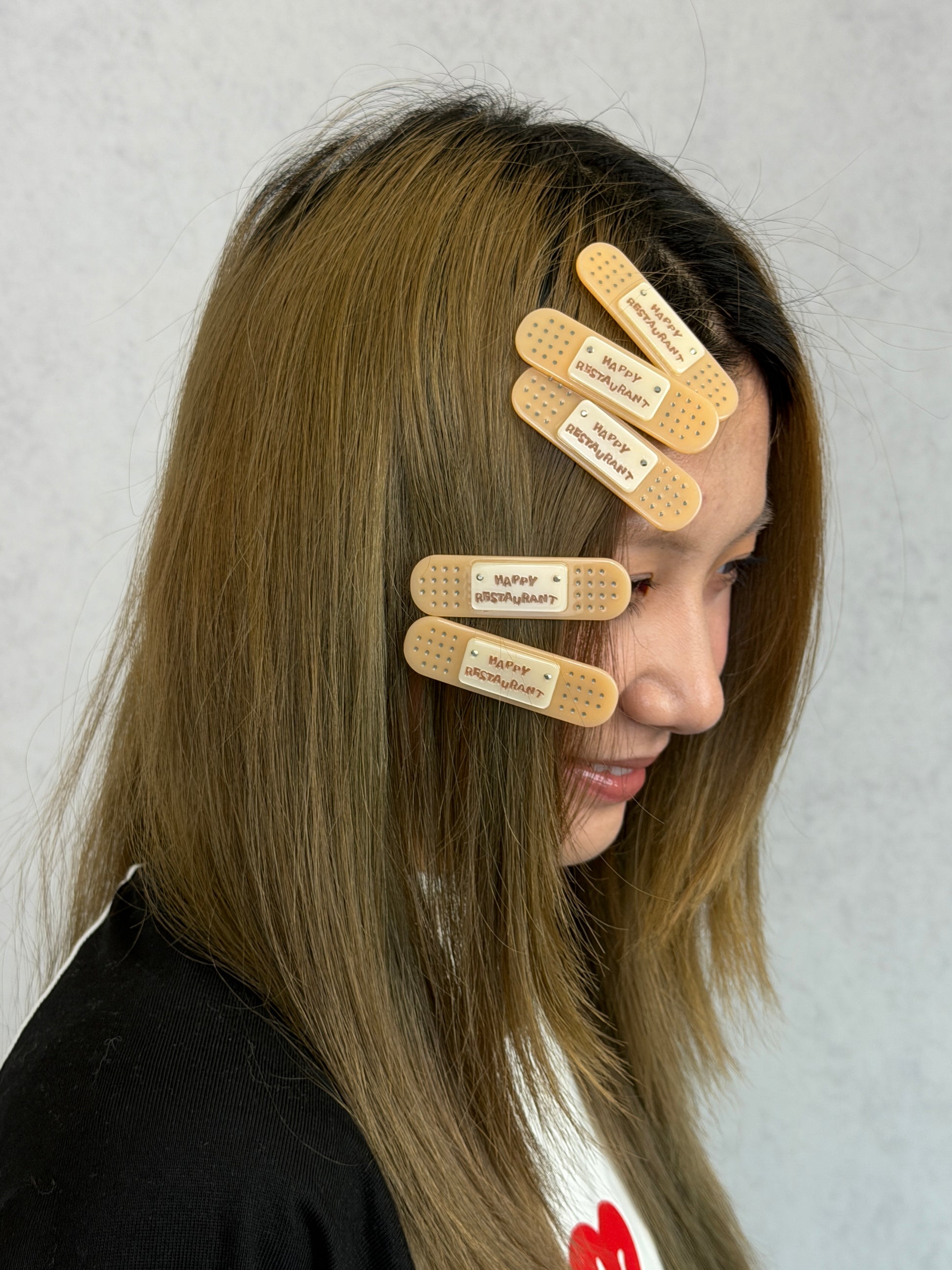 Happy Restaurant | "Band-Aid" Hair Clip Set – Acetate Artisan Hair Pin, Playful Y2K Bangs Clip