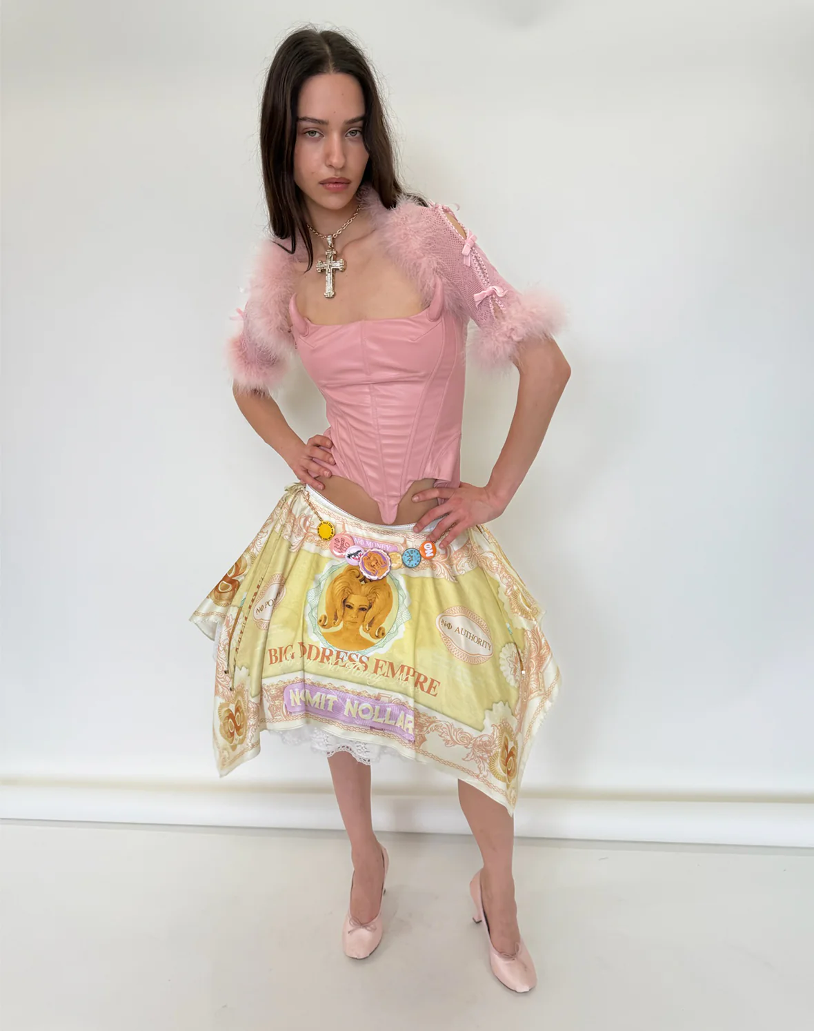 Pink Ostrich Feather Lace Shrug