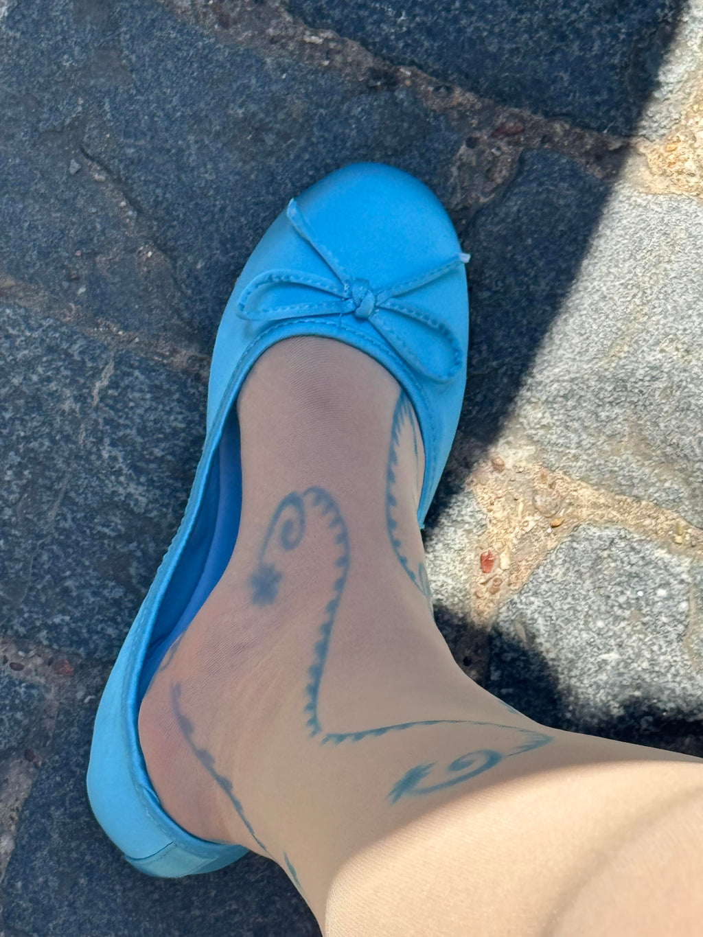 Blue Tattoo Print Sheer Skin Tights