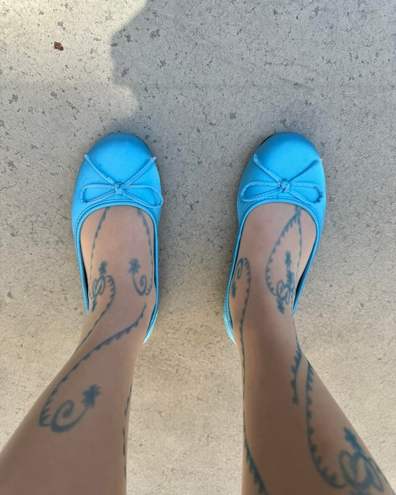 Blue Tattoo Print Sheer Skin Tights