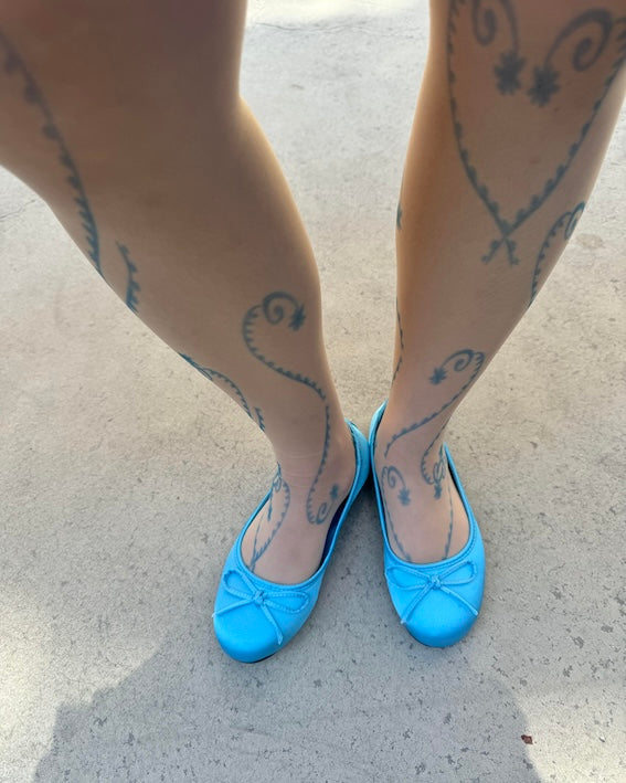 Blue Tattoo Print Sheer Skin Tights