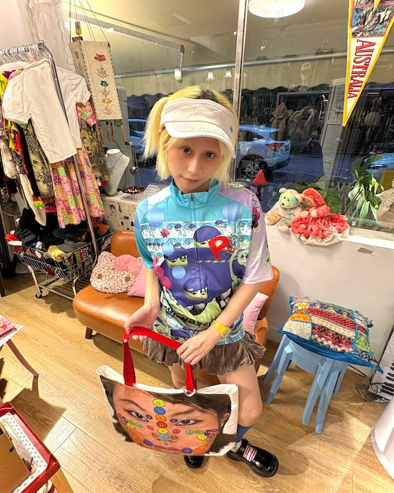 Y2K 3D Doll Print Cycling Top