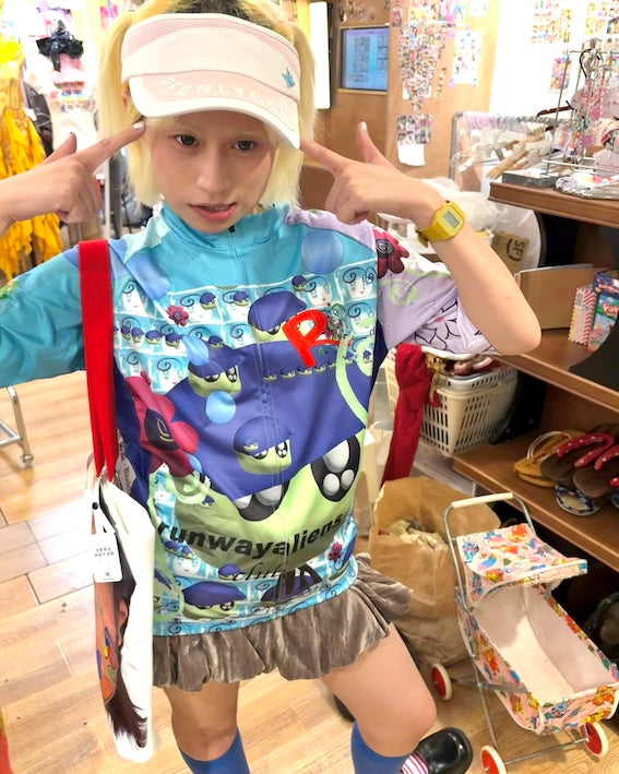 Y2K 3D Doll Print Cycling Top