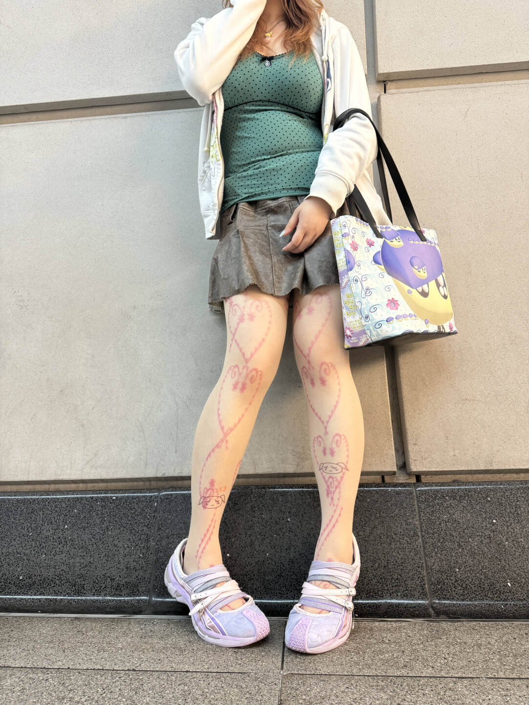 Pink Tattoo Print Sheer Skin Tights