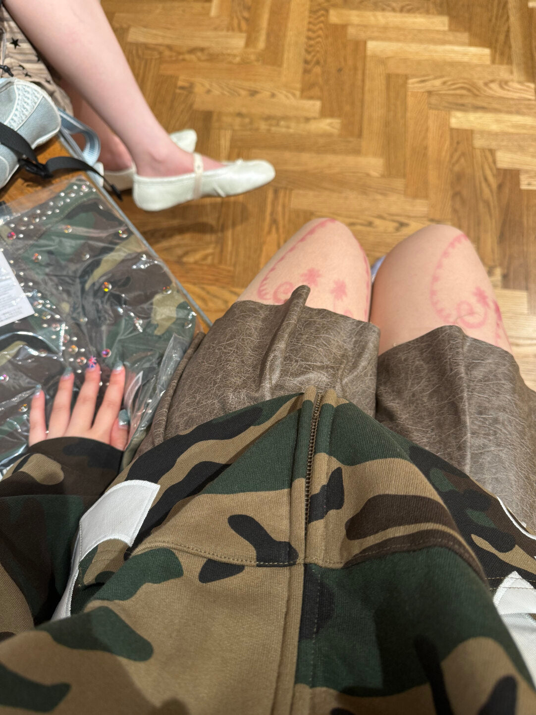 Pink Tattoo Print Sheer Skin Tights