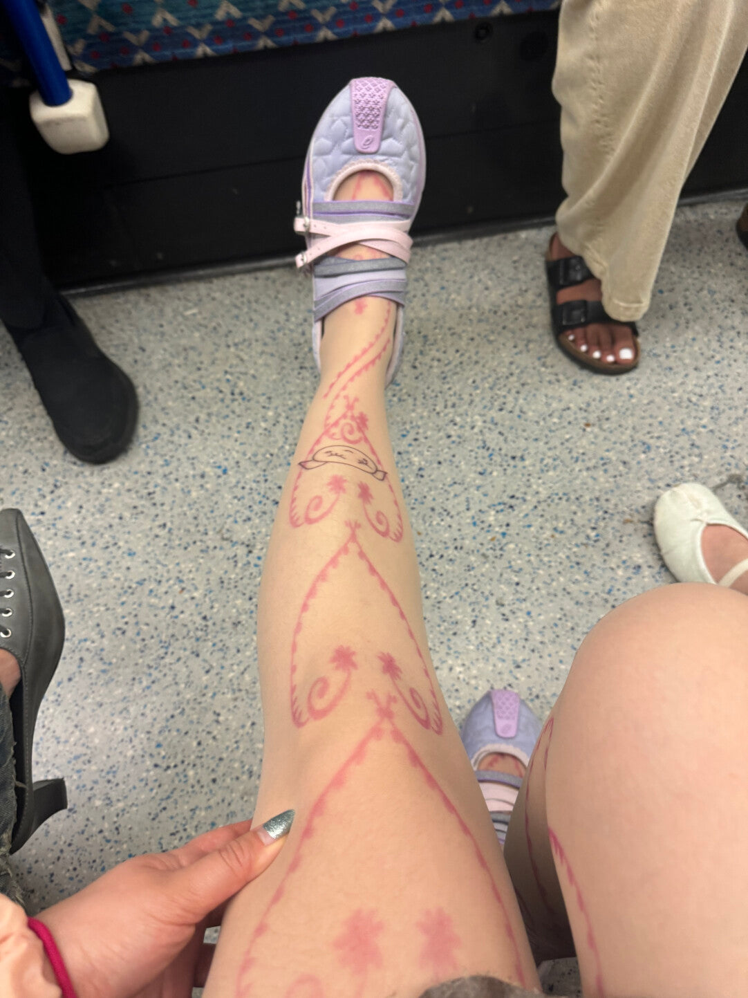 Pink Tattoo Print Sheer Skin Tights