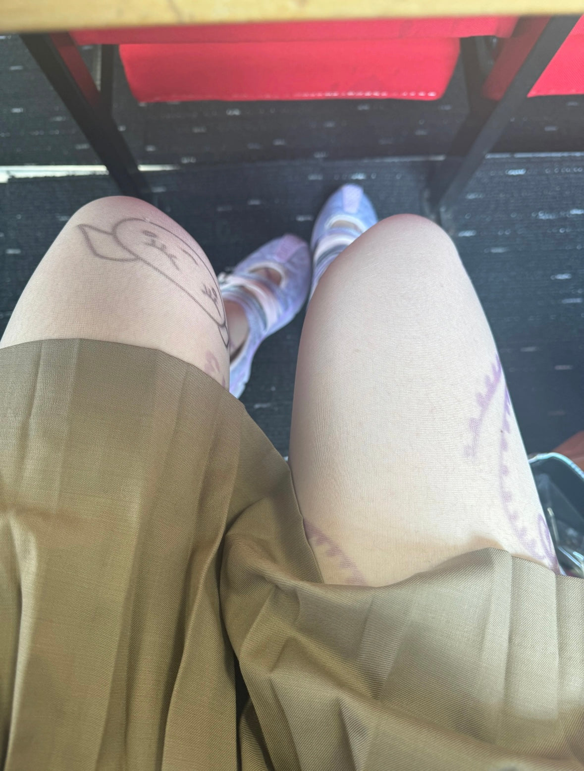 Purple Tattoo Print Sheer Skin Tights
