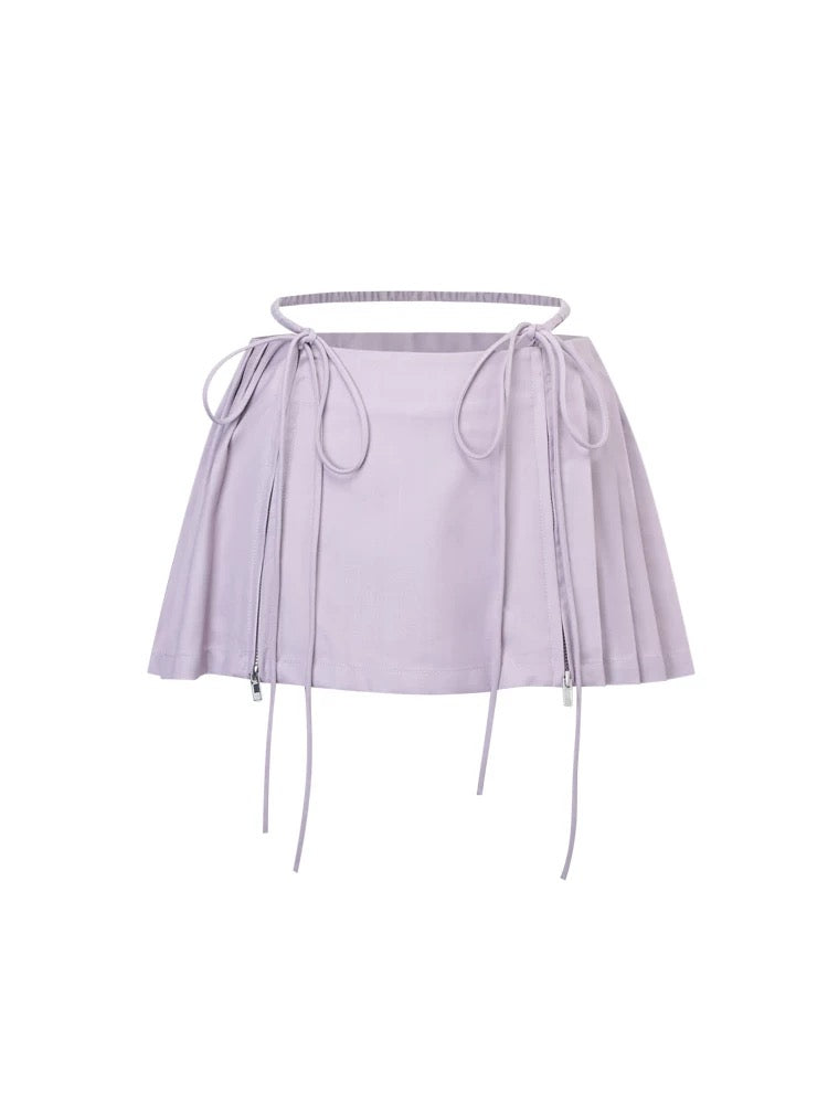Nodress purple low-waist pleated satin mini-skirt