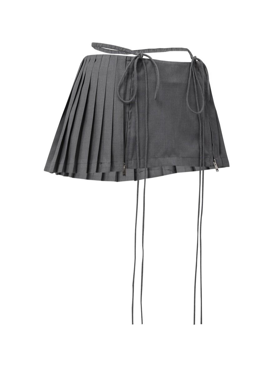 Nodress grey low-waist pleated satin mini-skirt