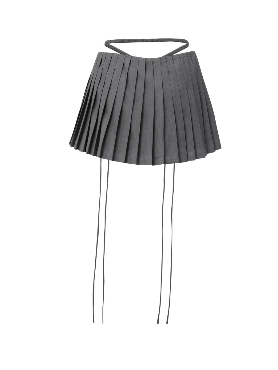 Nodress grey low-waist pleated satin mini-skirt