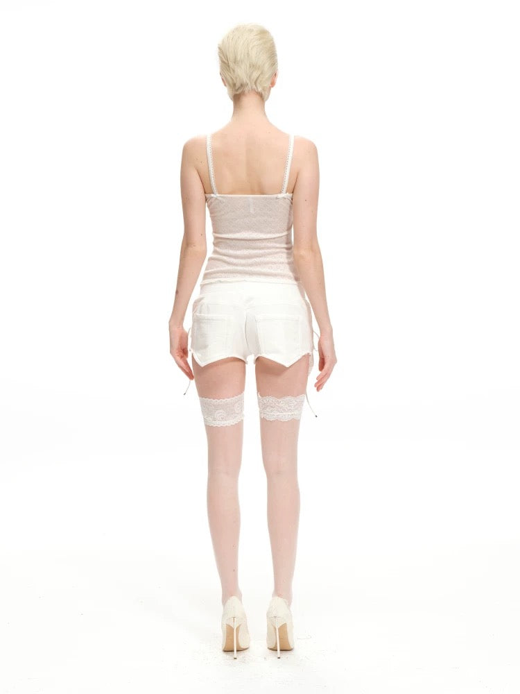 White Faux Leather Boxing Glove Mini Shorts