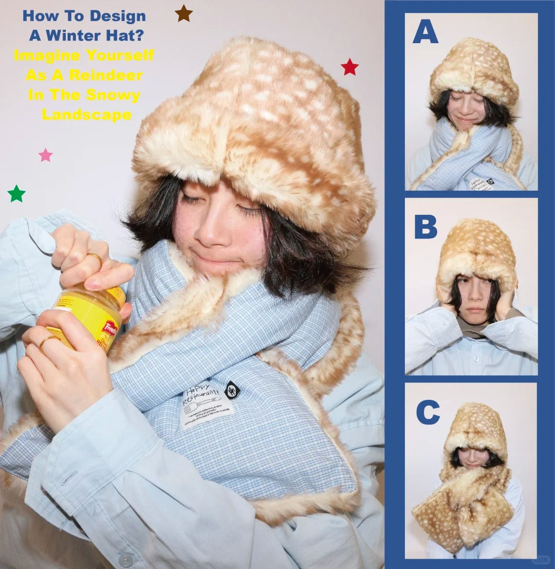 “A Little Deer” Faux Fur Hat & Scarf Set