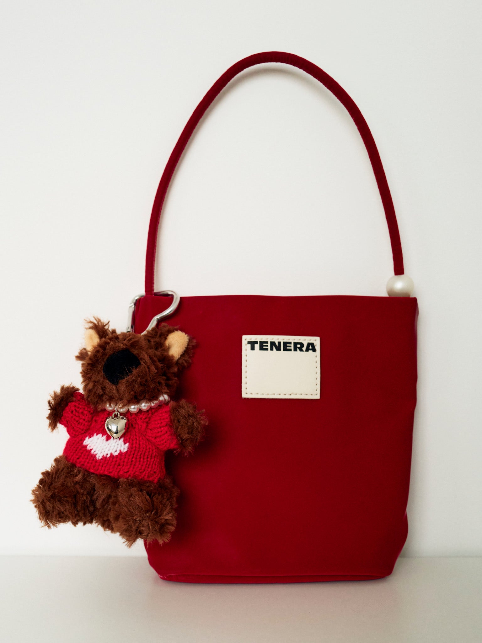 TENERA Eco-Velvet Pearl Mini Tote – Square Evening Bag with Pearl Handle