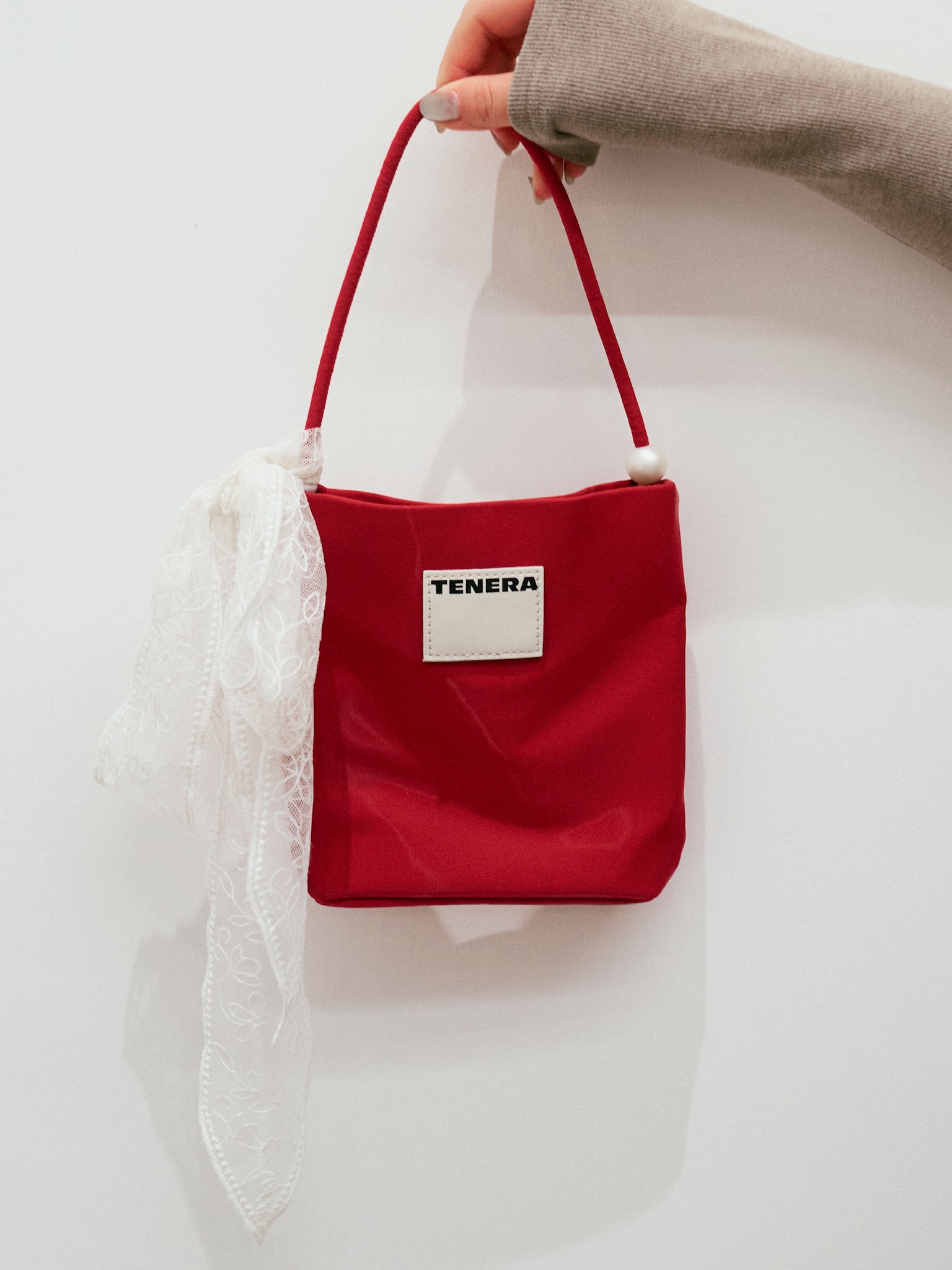 TENERA Eco-Velvet Pearl Mini Tote – Square Evening Bag with Pearl Handle