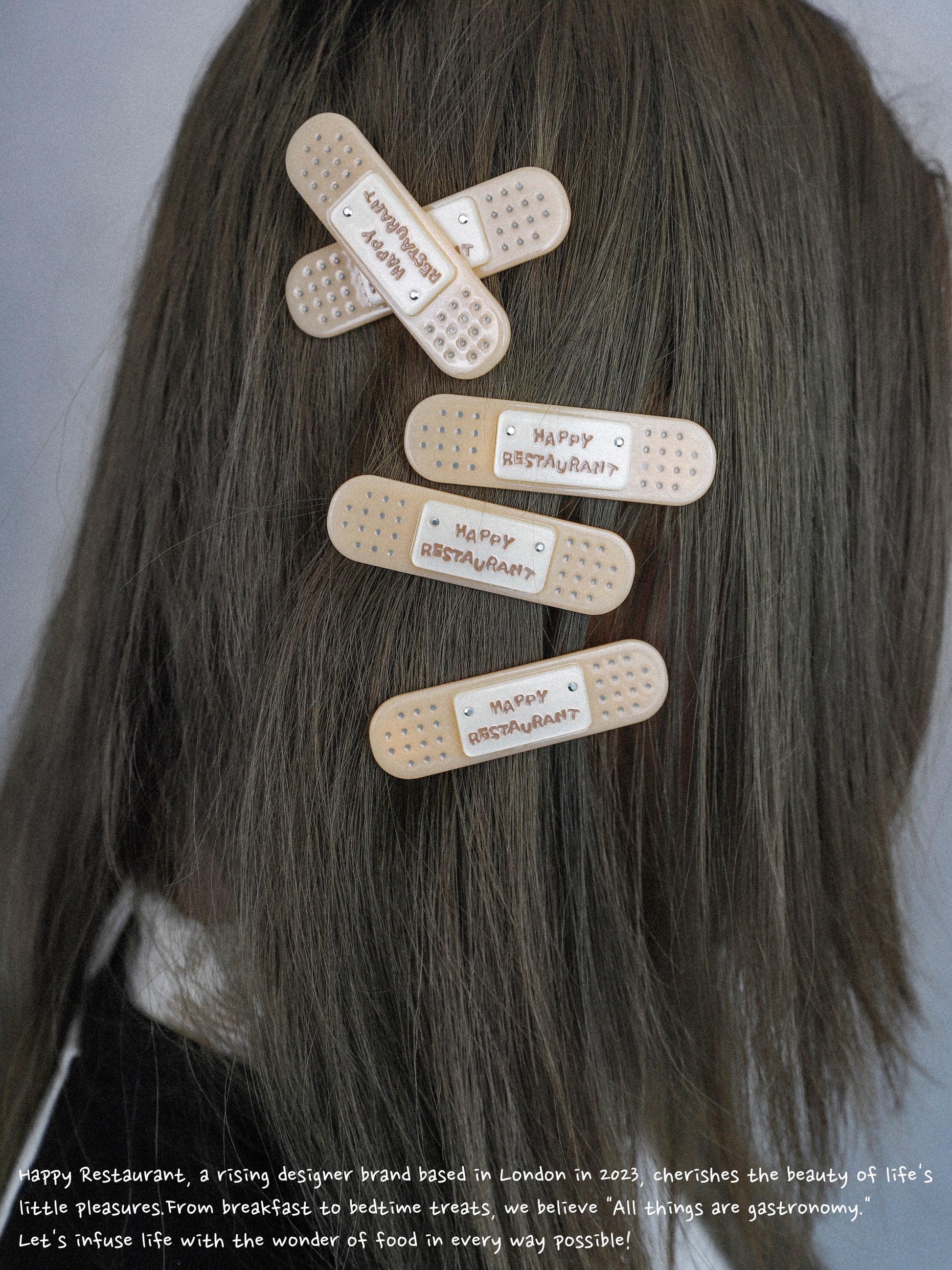 Happy Restaurant | "Band-Aid" Hair Clip Set – Acetate Artisan Hair Pin, Playful Y2K Bangs Clip