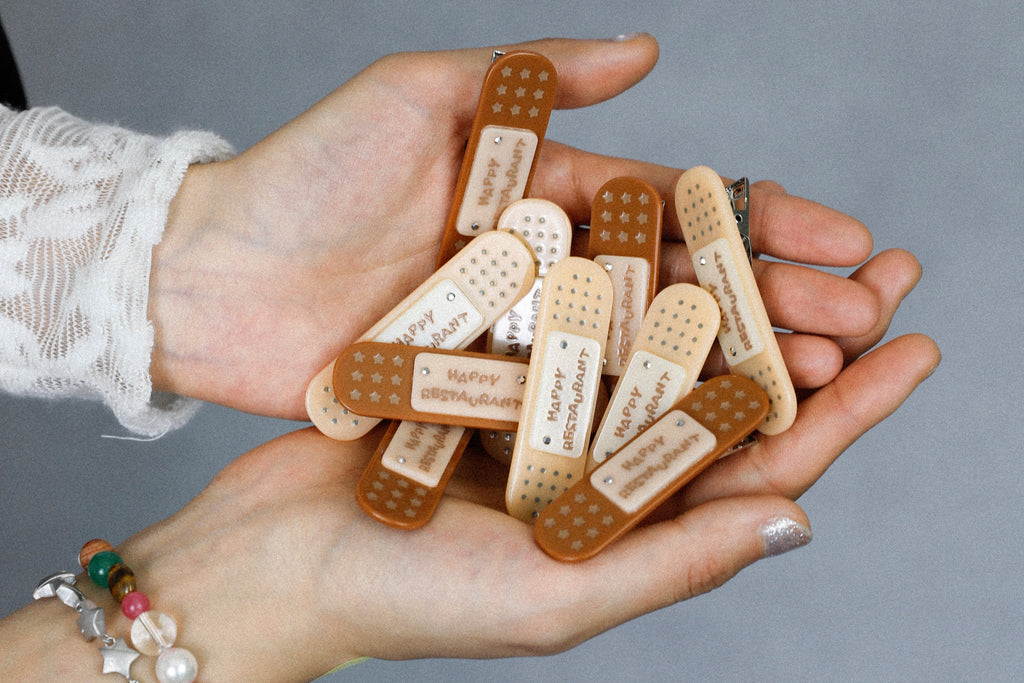 Happy Restaurant | "Band-Aid" Hair Clip Set – Acetate Artisan Hair Pin, Playful Y2K Bangs Clip