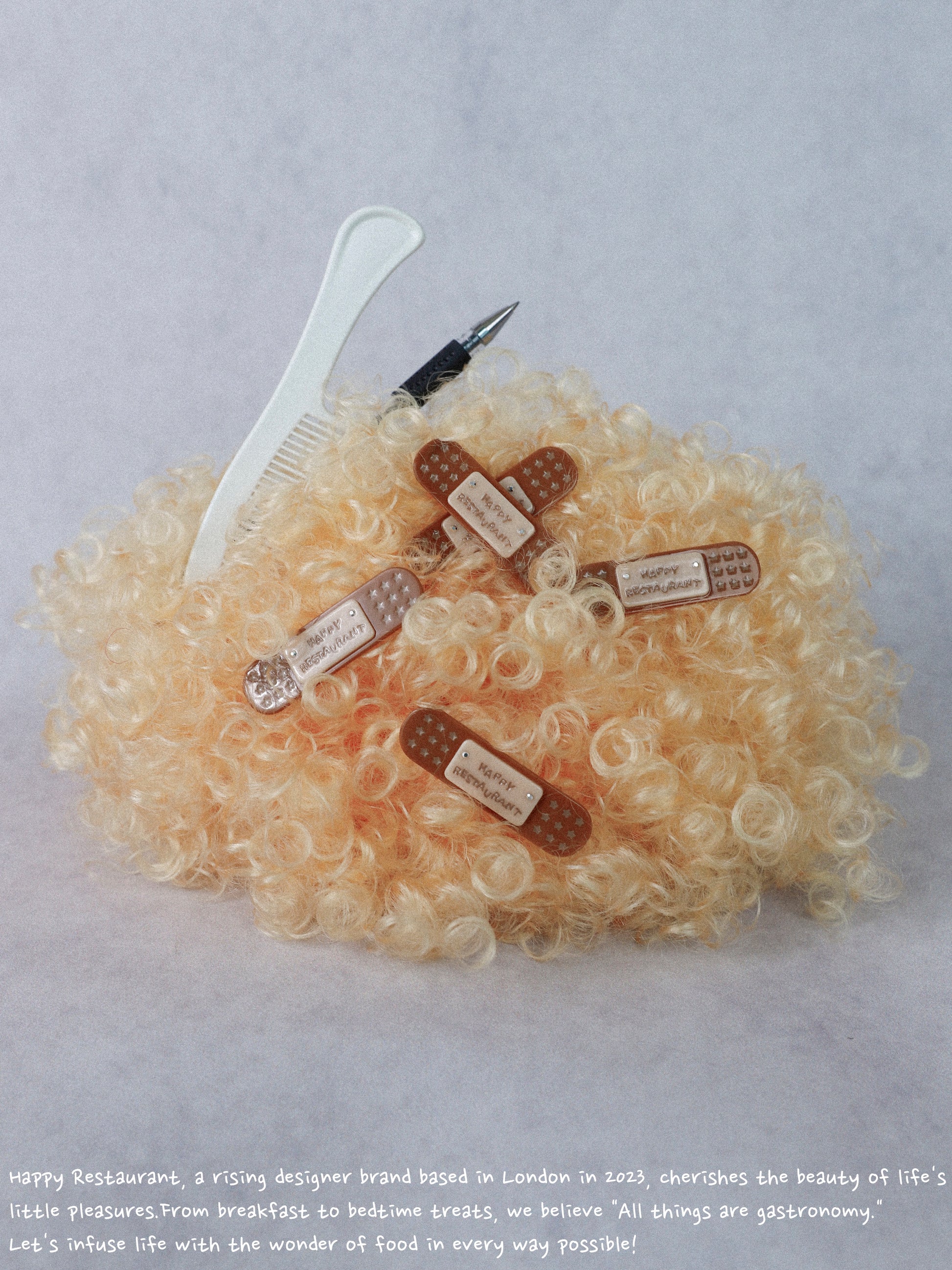 Happy Restaurant | "Band-Aid" Hair Clip Set – Acetate Artisan Hair Pin, Playful Y2K Bangs Clip