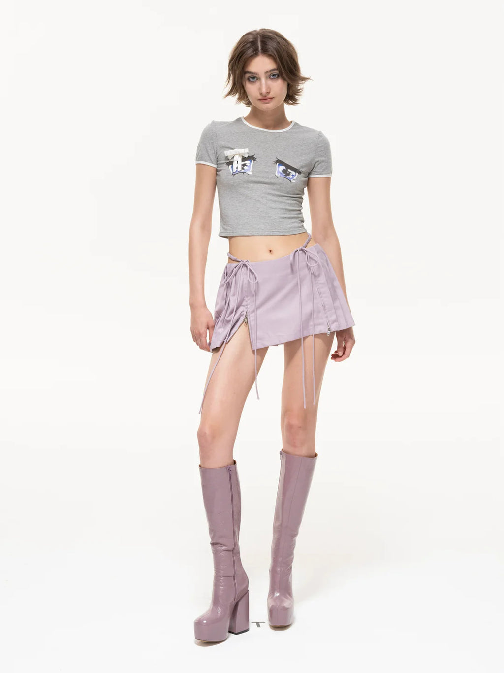Nodress purple low-waist pleated satin mini-skirt