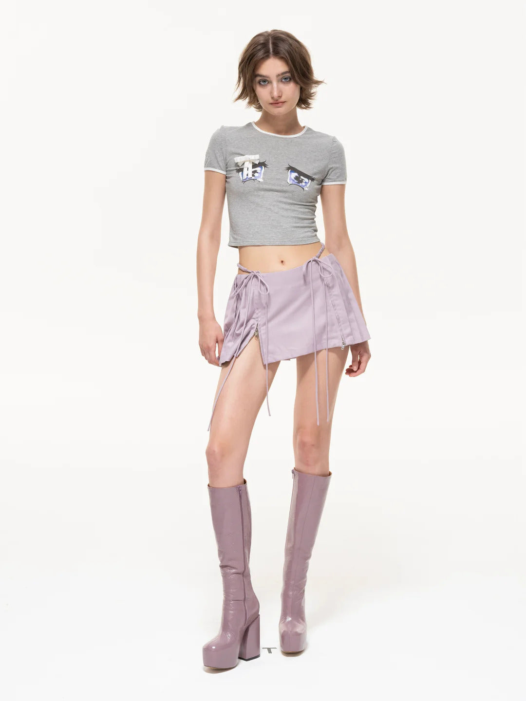 Nodress purple low-waist pleated satin mini-skirt