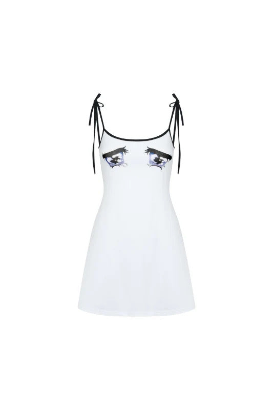 Nodress white "No cry" crying eyes printed camisole dress