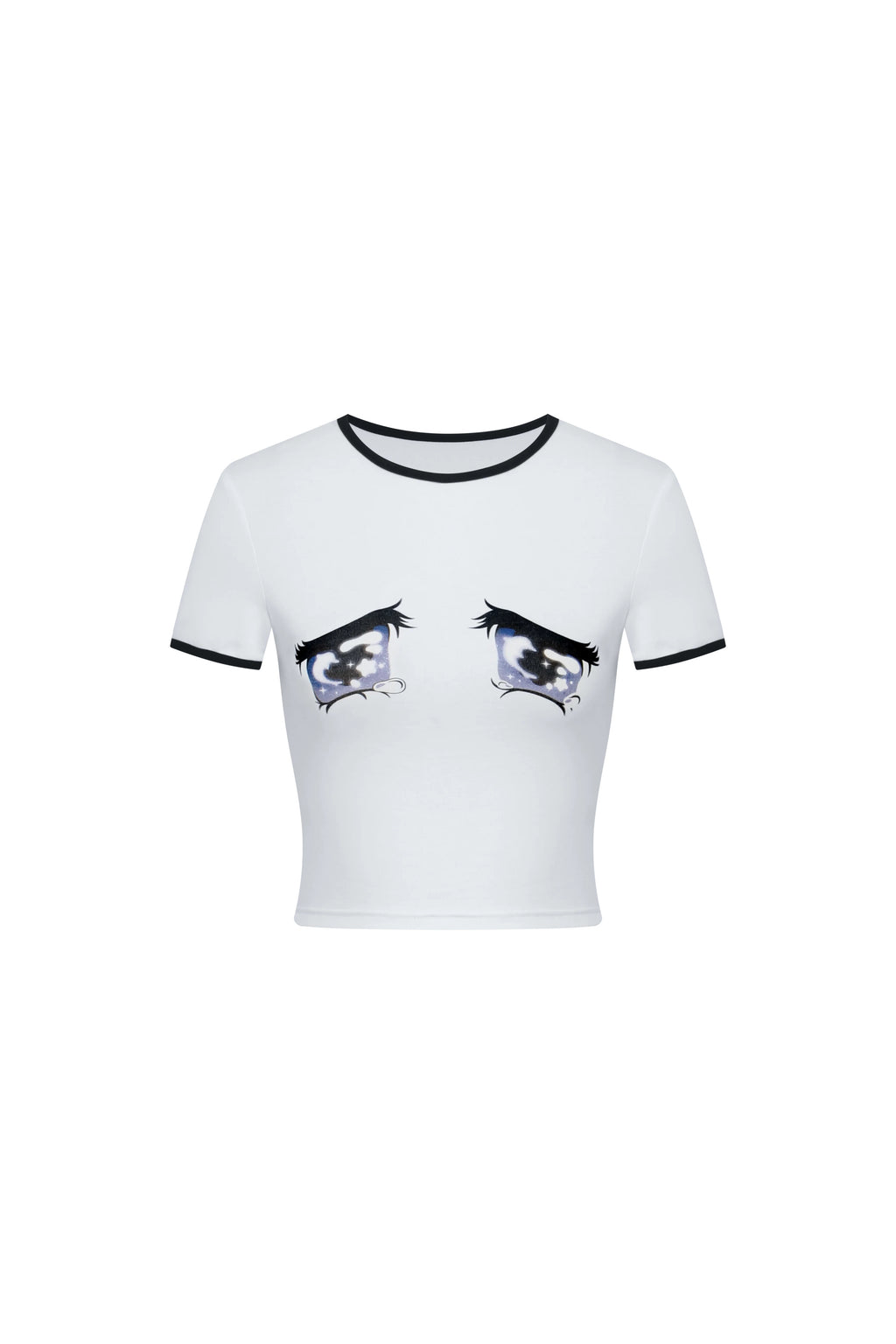 Nodress white "No cry" crying eyes printed T-Shirt（Brooch not included）