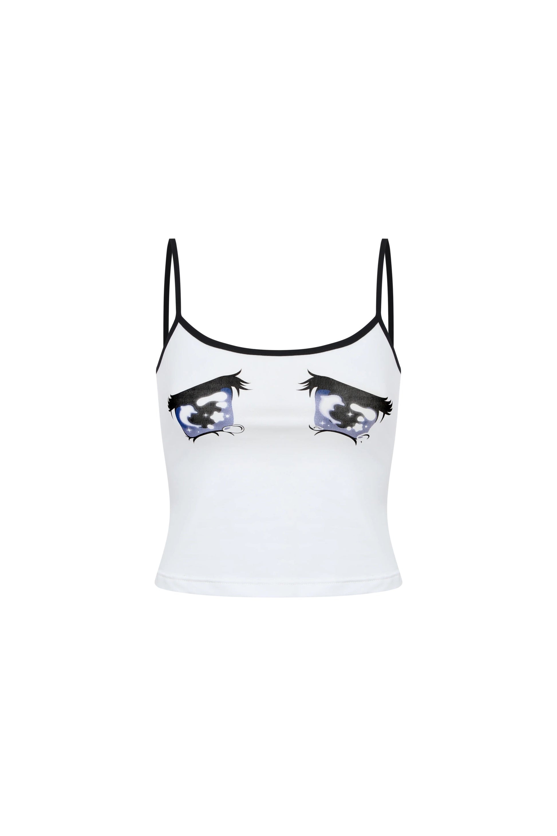 Nodress white "No cry" crying eyes printed camisole （Brooch not included）