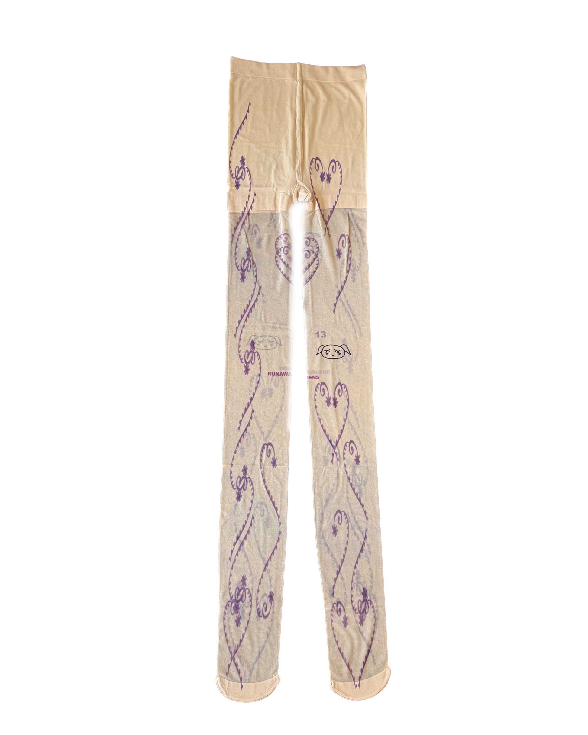 Purple Tattoo Print Sheer Skin Tights