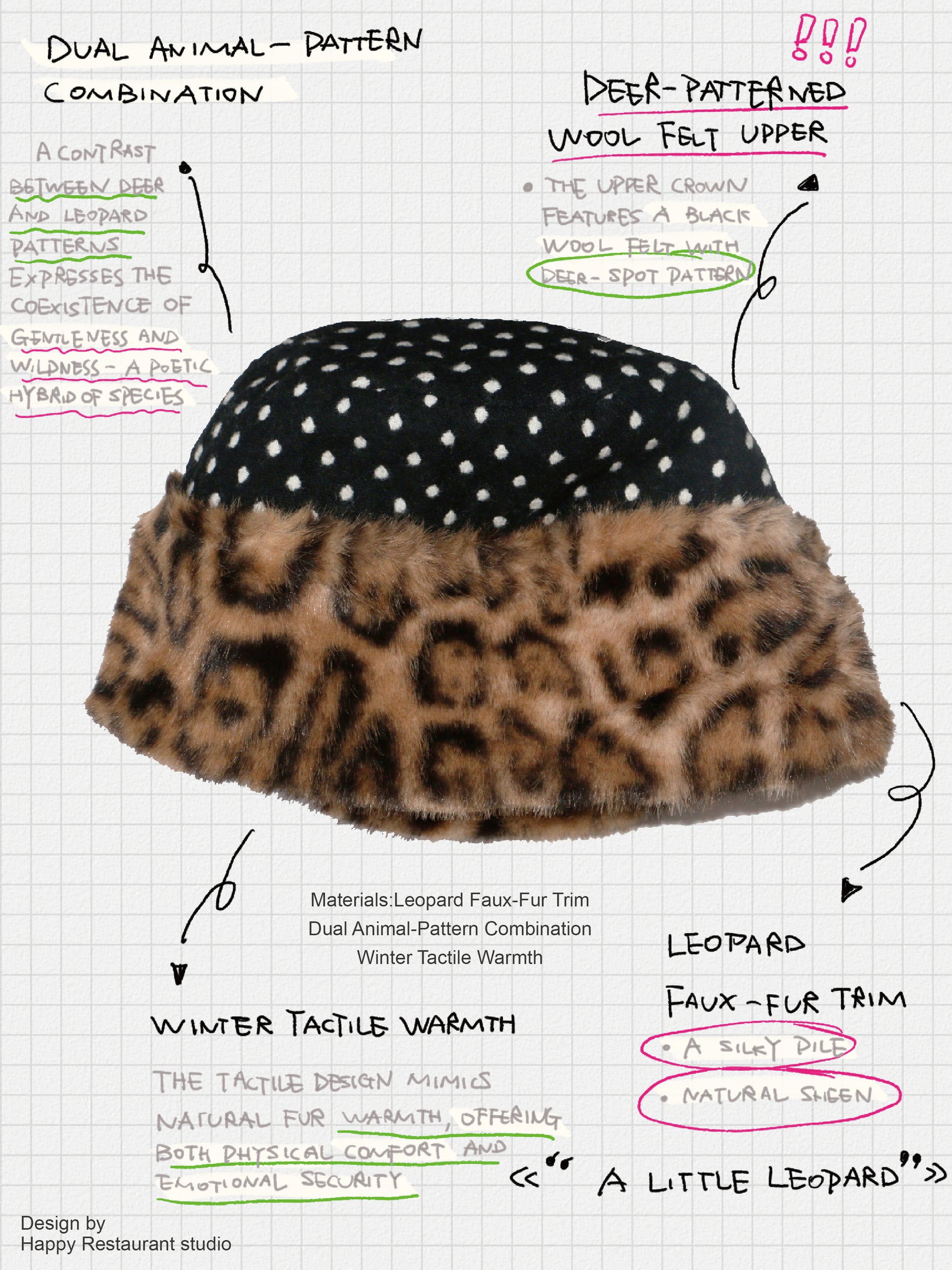 “A Little Deer / A Little Leopard” Reversible Faux Fur Hat