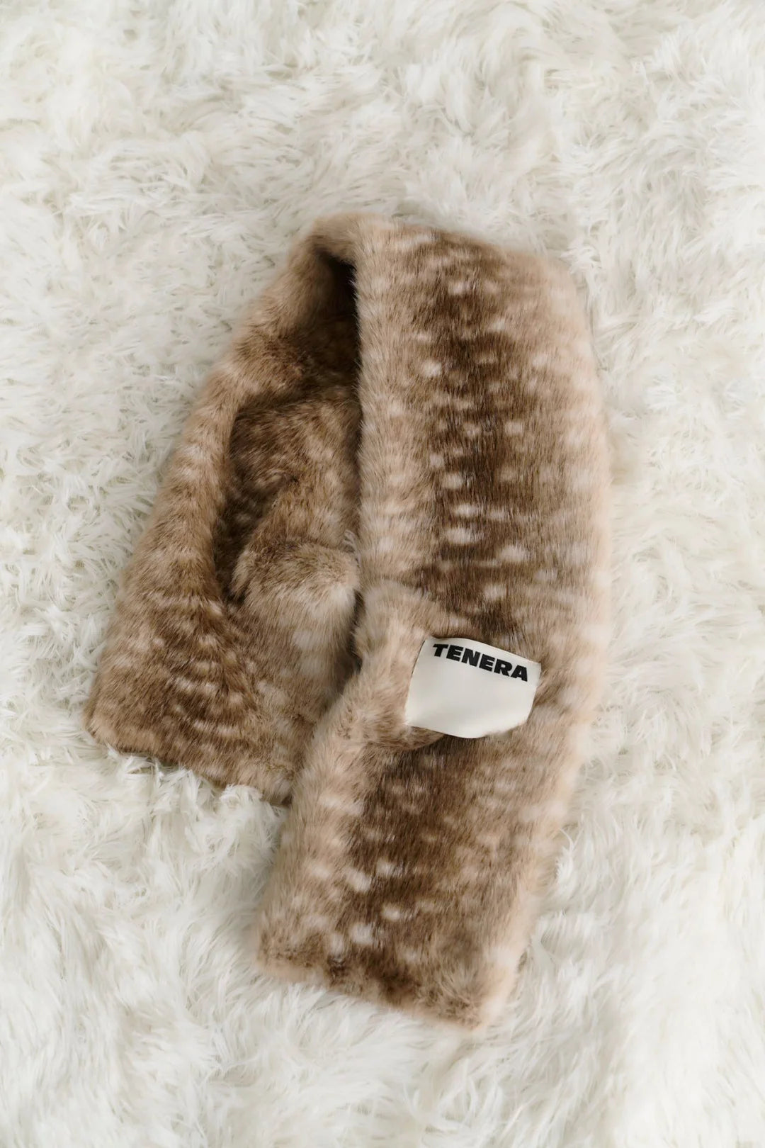 TENERA Vegan Eco-Fur Mini Hobo Bambi Print Winter Bag with Scarf