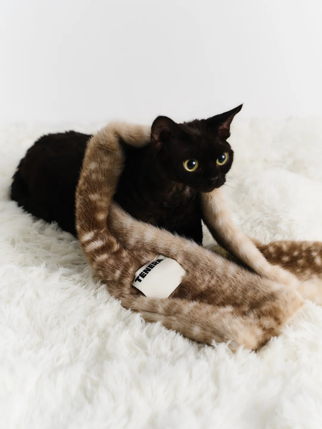 TENERA Vegan Eco-Fur Mini Hobo Bambi Print Winter Bag with Scarf