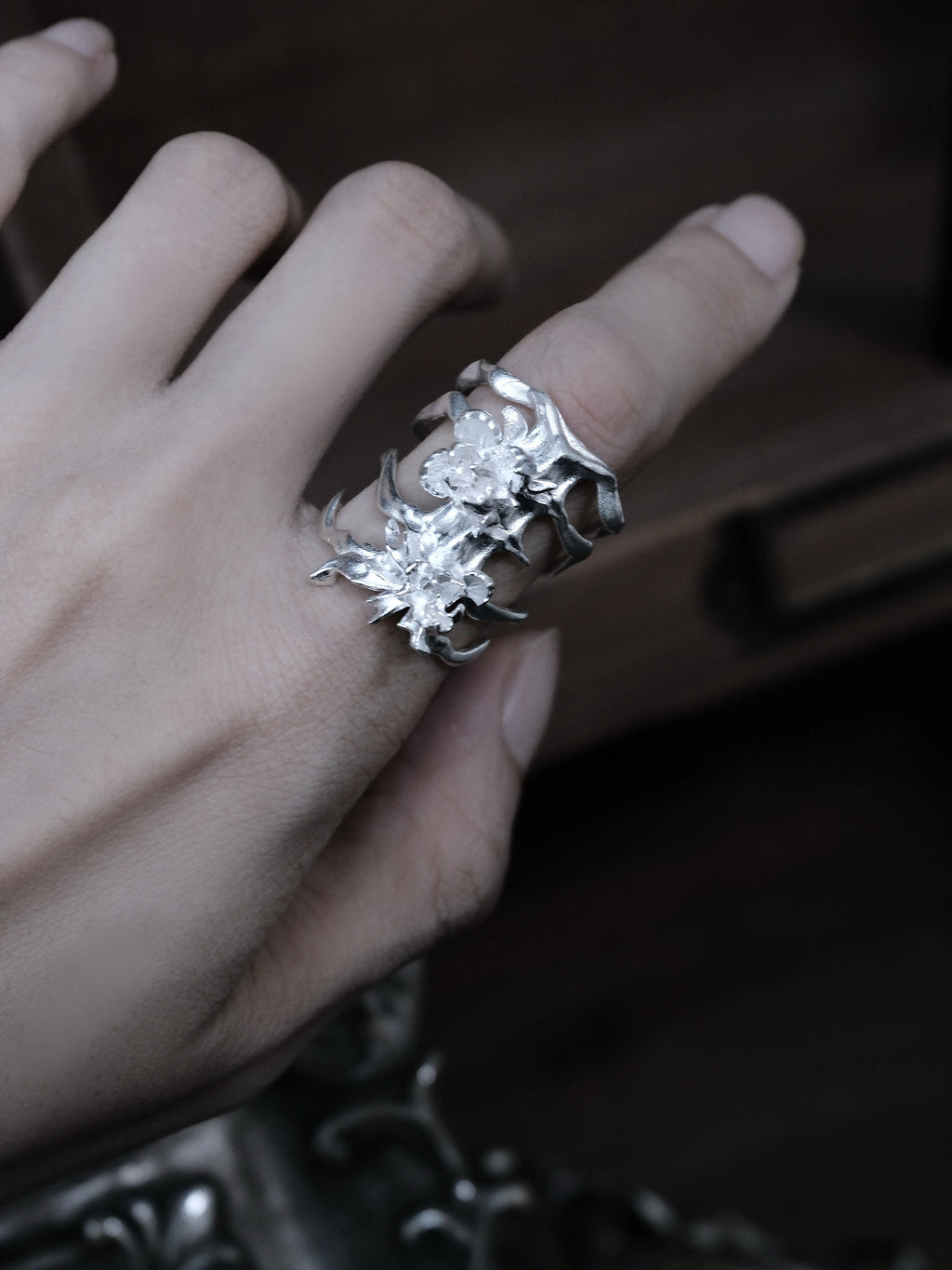 Bone Bloom Ring | Sterling Silver Gothic Floral Skeleton Ring