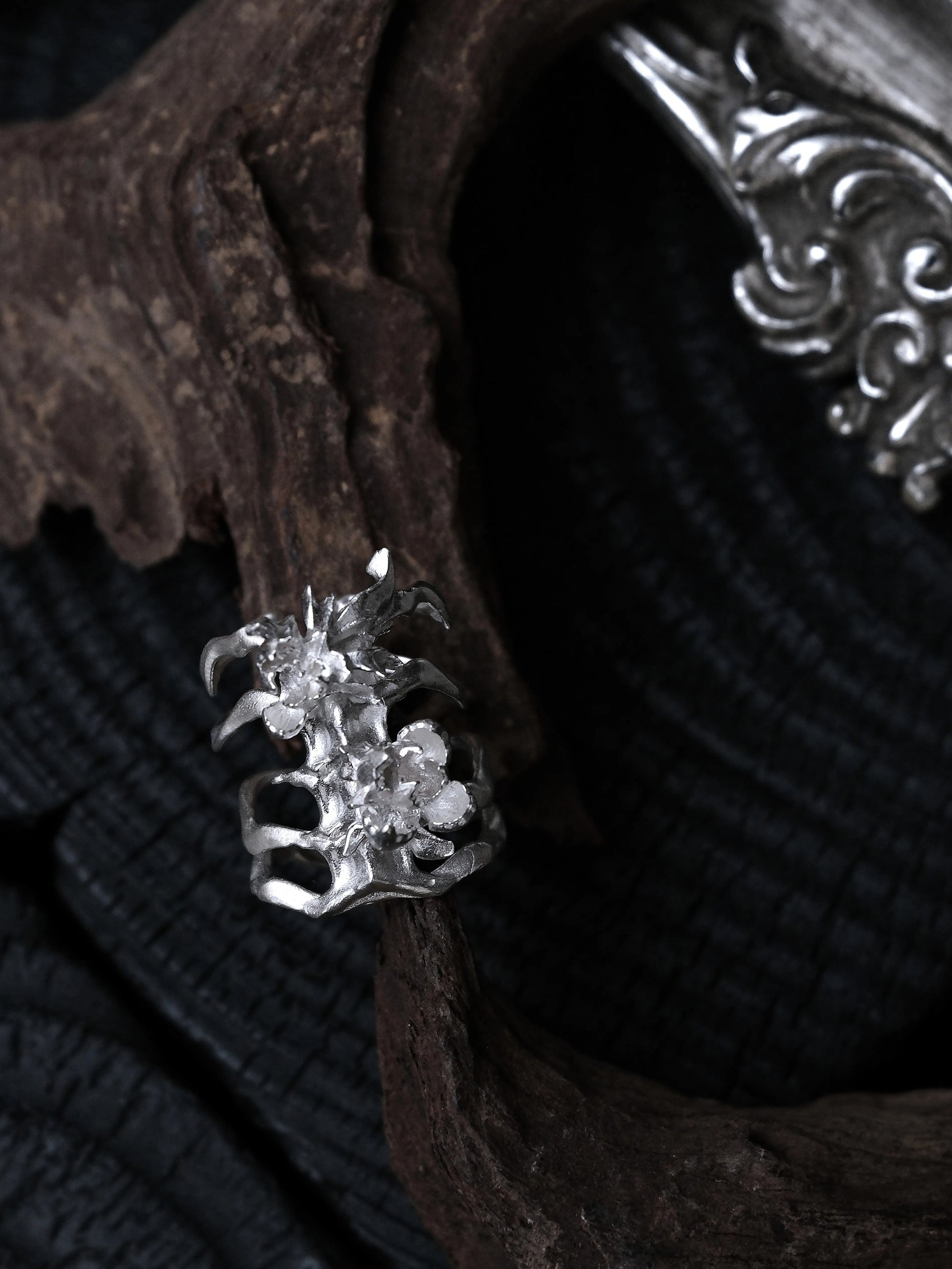 Bone Bloom Ring | Sterling Silver Gothic Floral Skeleton Ring