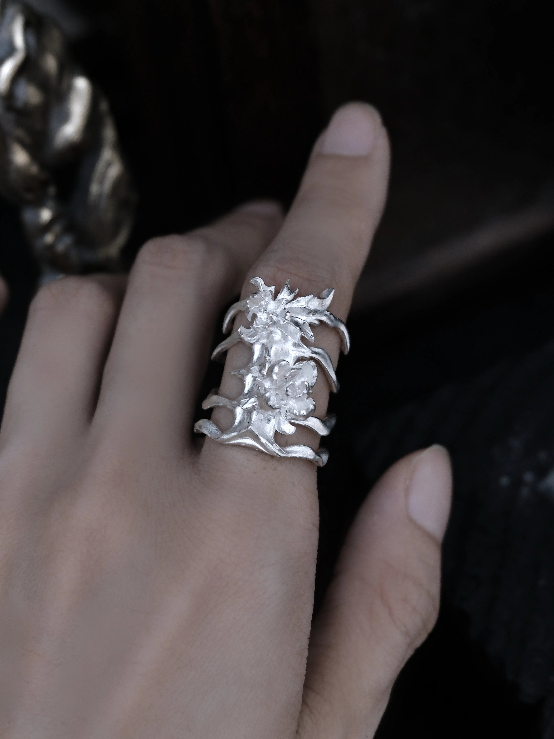 Bone Bloom Ring | Sterling Silver Gothic Floral Skeleton Ring