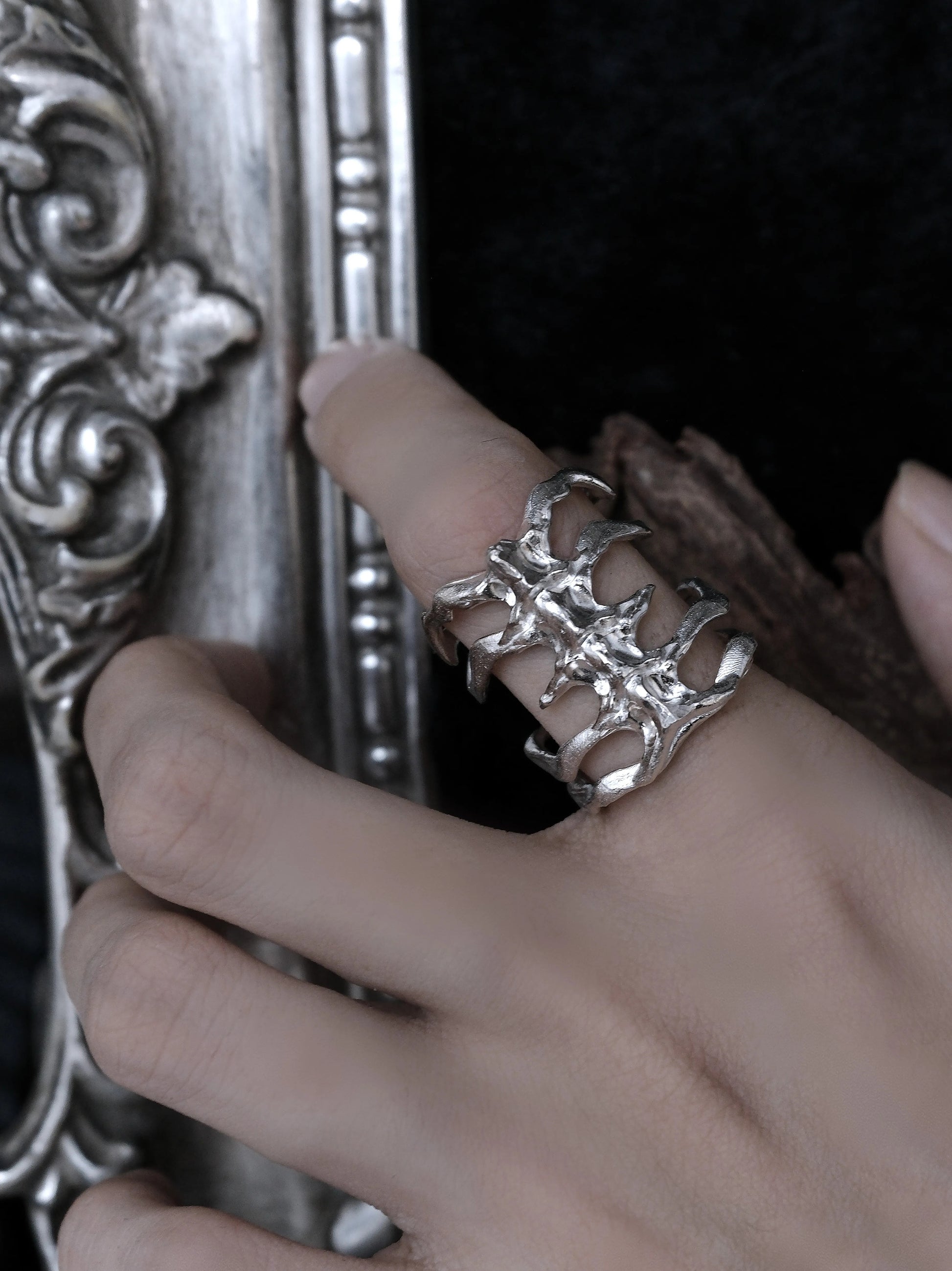 Silver Spine Ring | Short and Long Sterling Silver Bone Armour Statement Ring