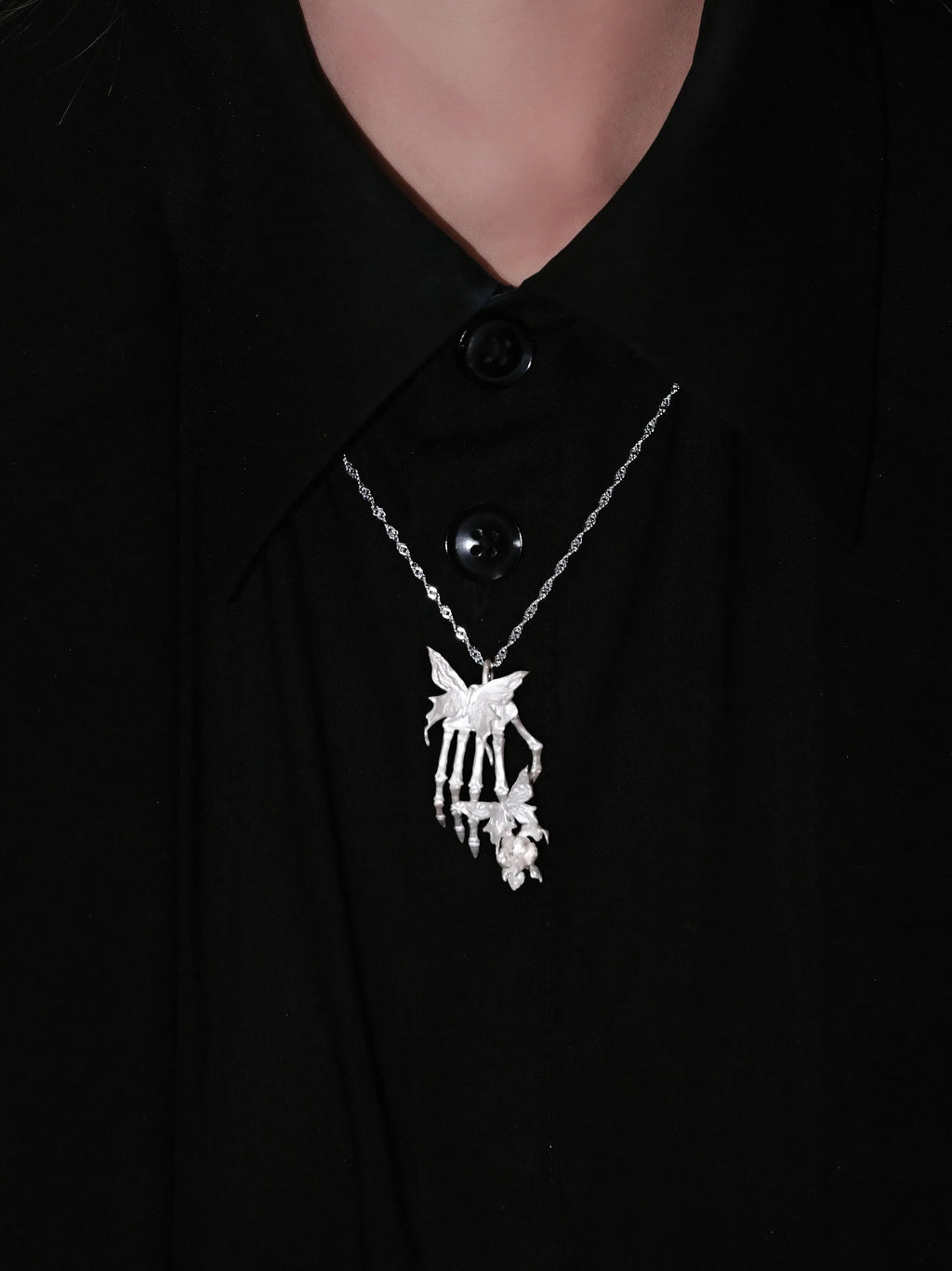 Metamorphosis Hand Bone Butterfly Necklace | Gothic Relic Pendant