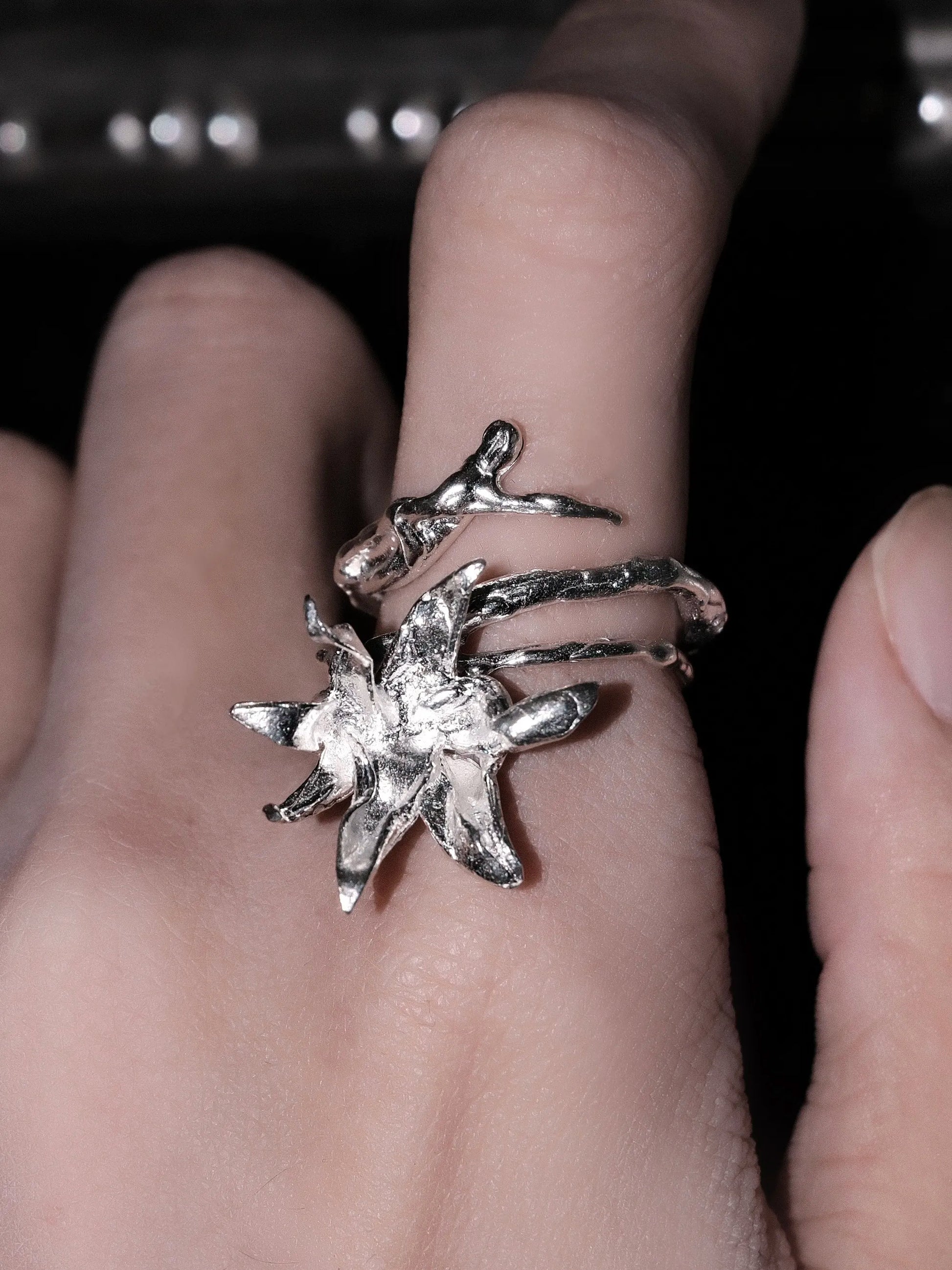 Hyacinth Thorn Ring | Sterling Silver Gothic Botanical Statement Ring