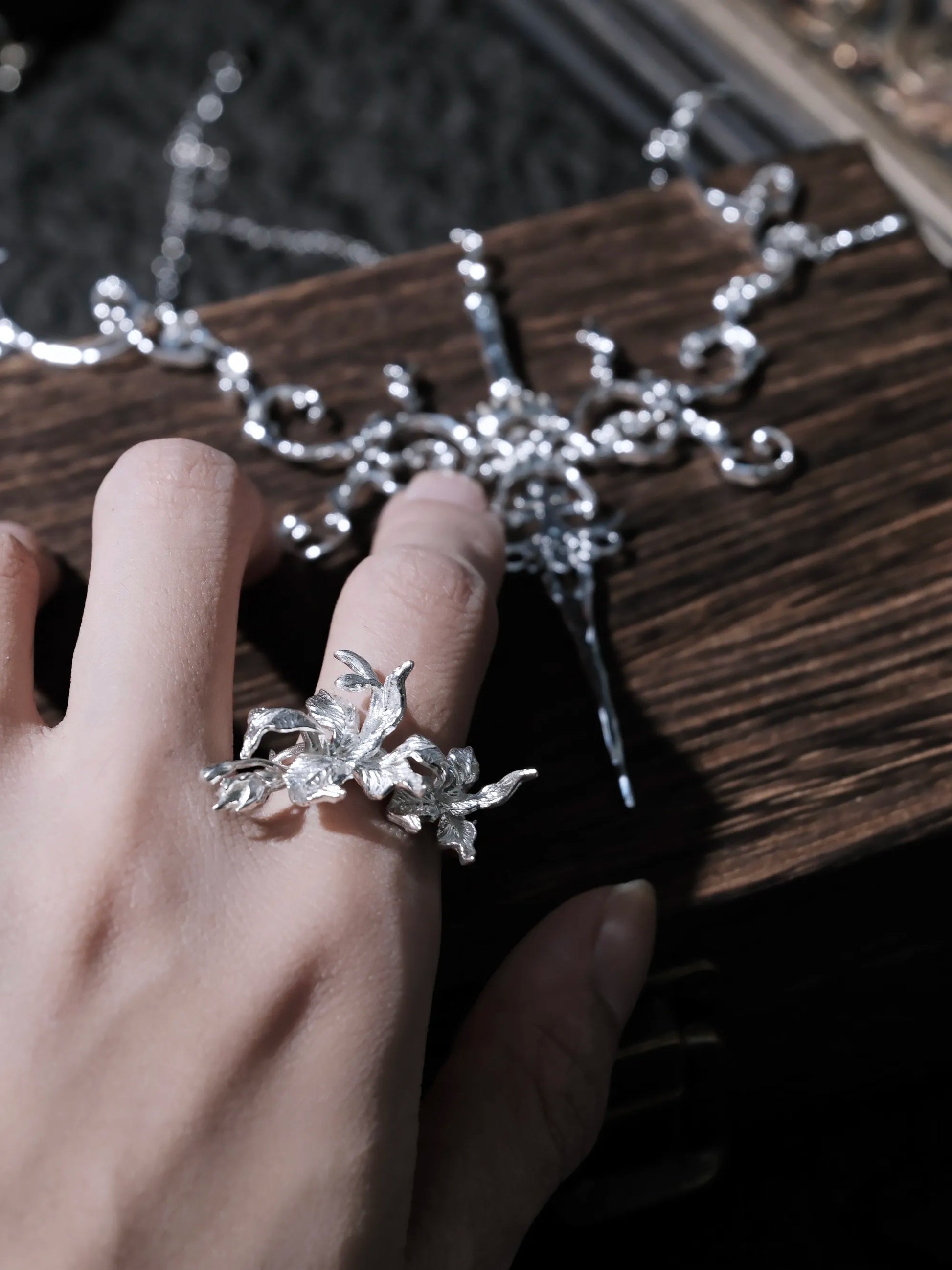Haunted Iris Ring | Sterling Silver Gothic Botanical Flower Ring